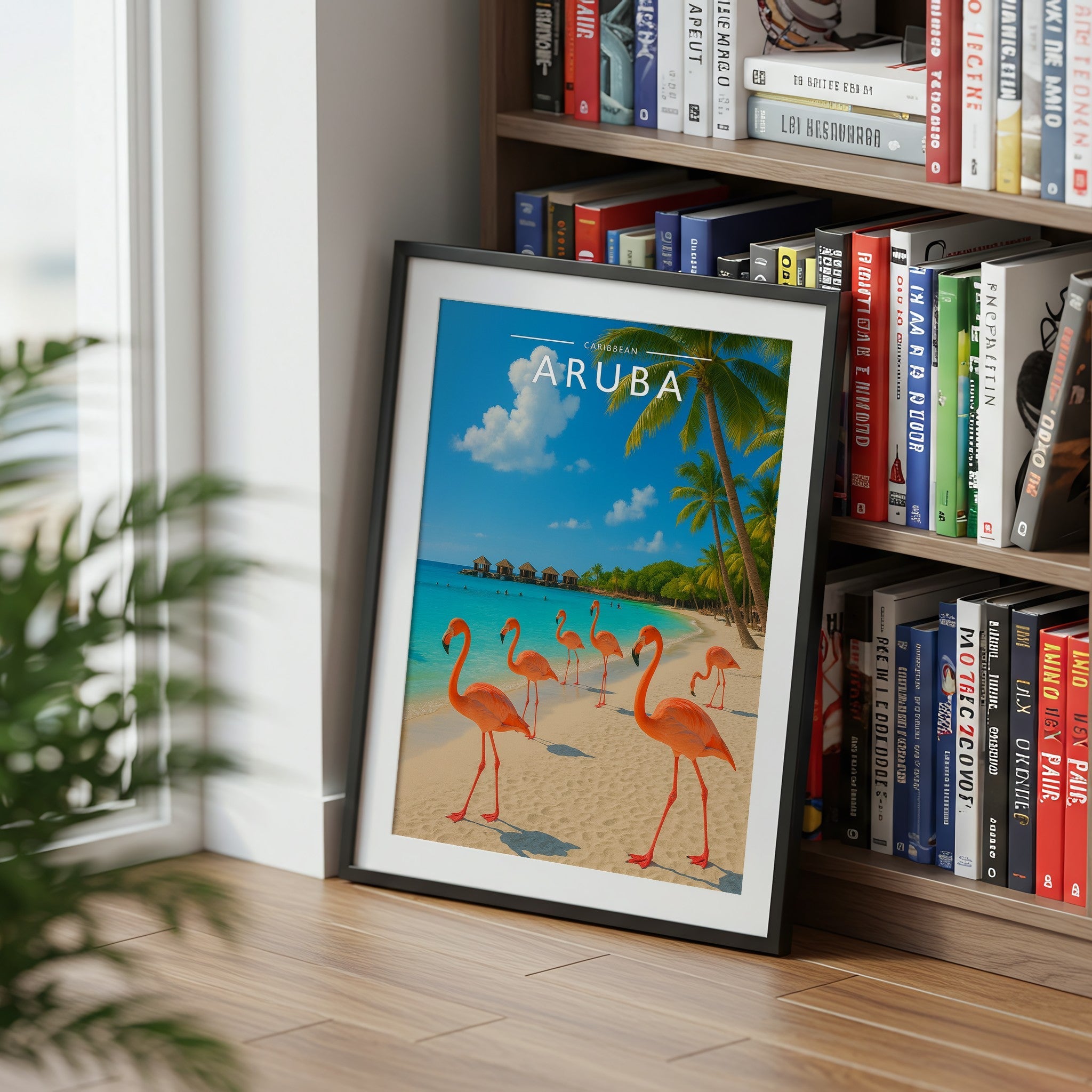 Aruba Travel Poster mounted in a black frame