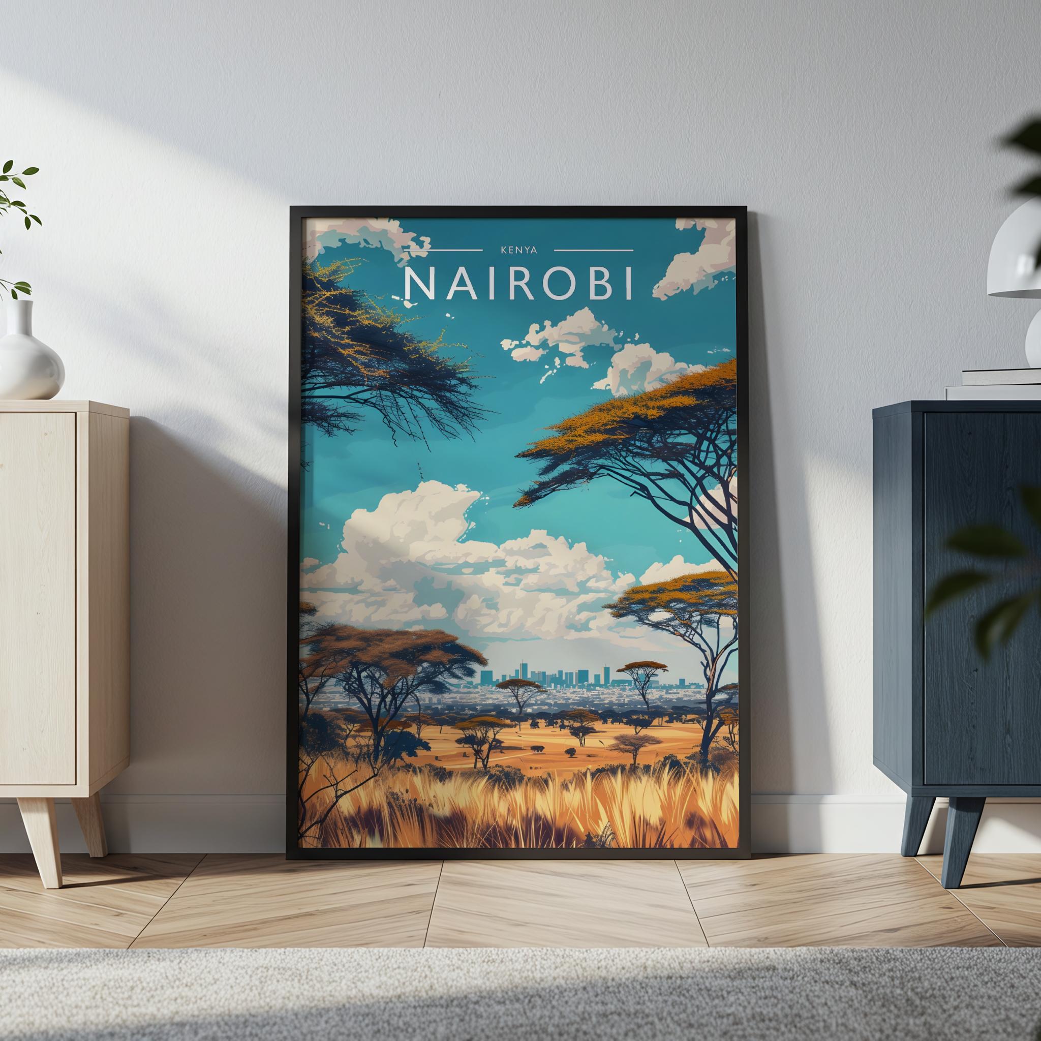 Nairobi Travel Poster in a black frame