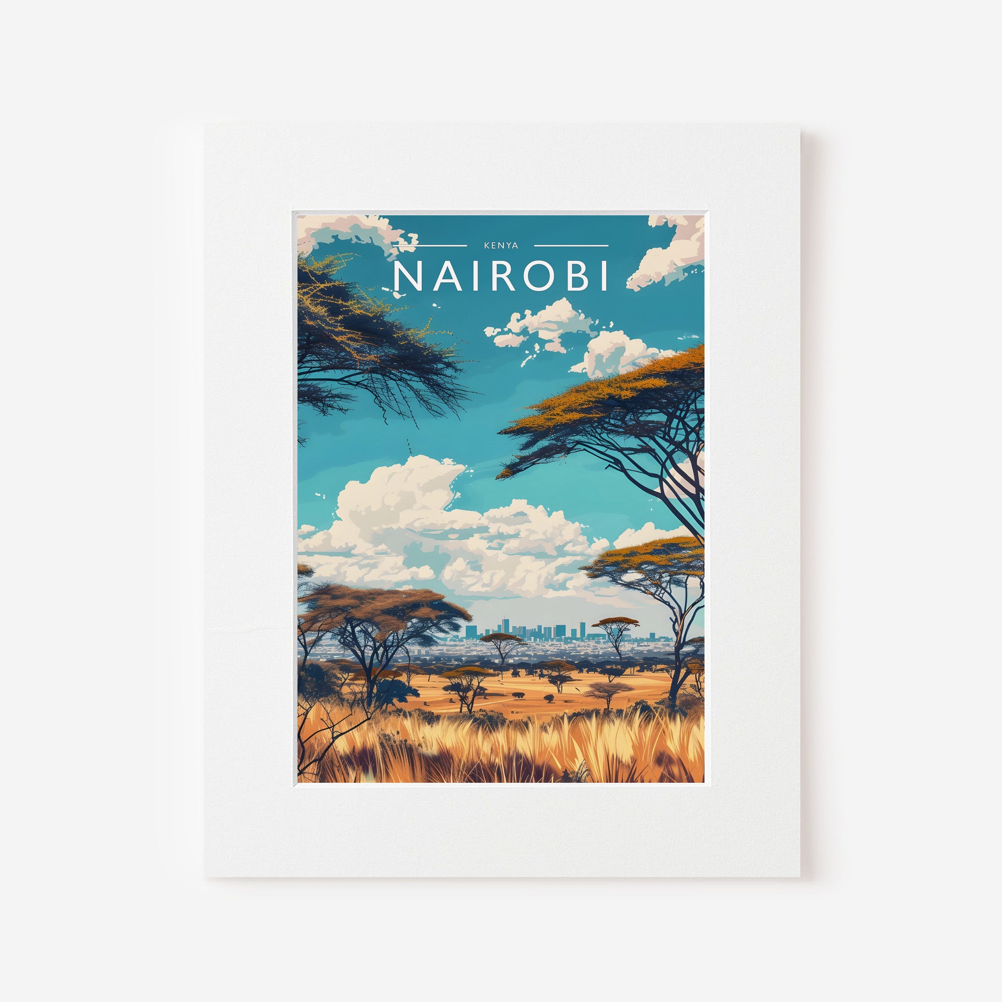 Nairobi Travel Poster in a white mount