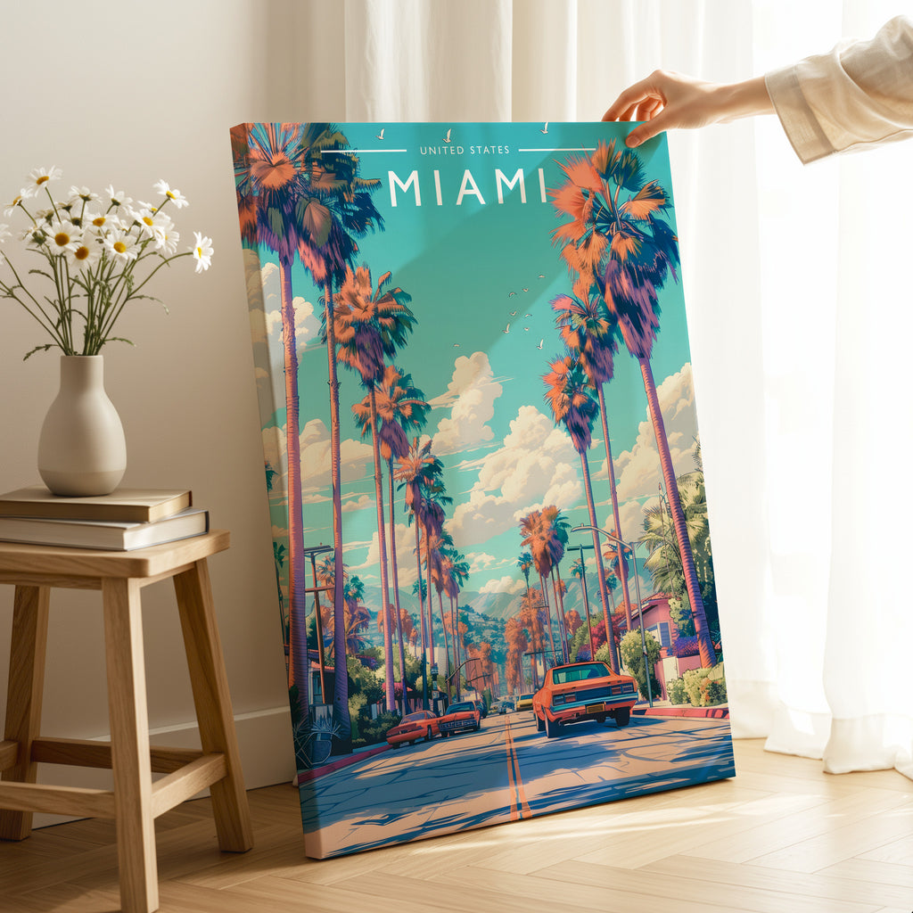 Miami Travel Poster as a gallery-wrapped canvas