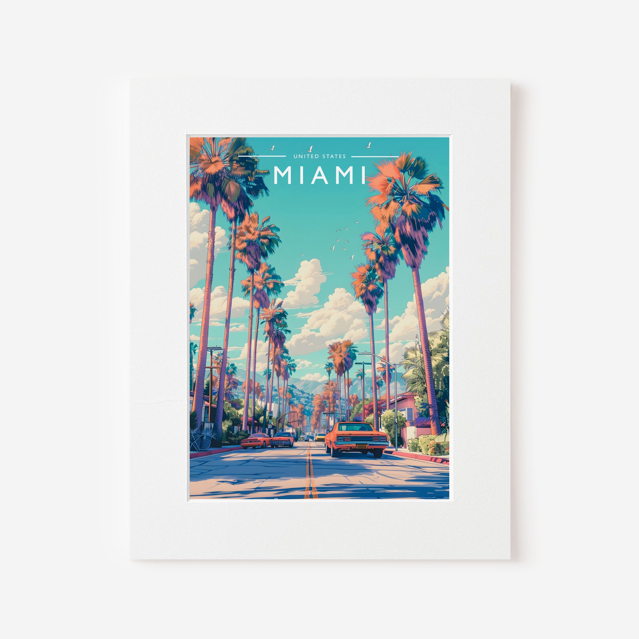 Miami Travel Poster in a white mount