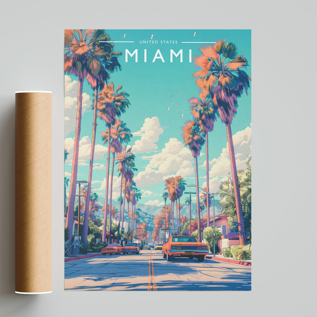 Miami Travel Poster - fine art print with shipping tube