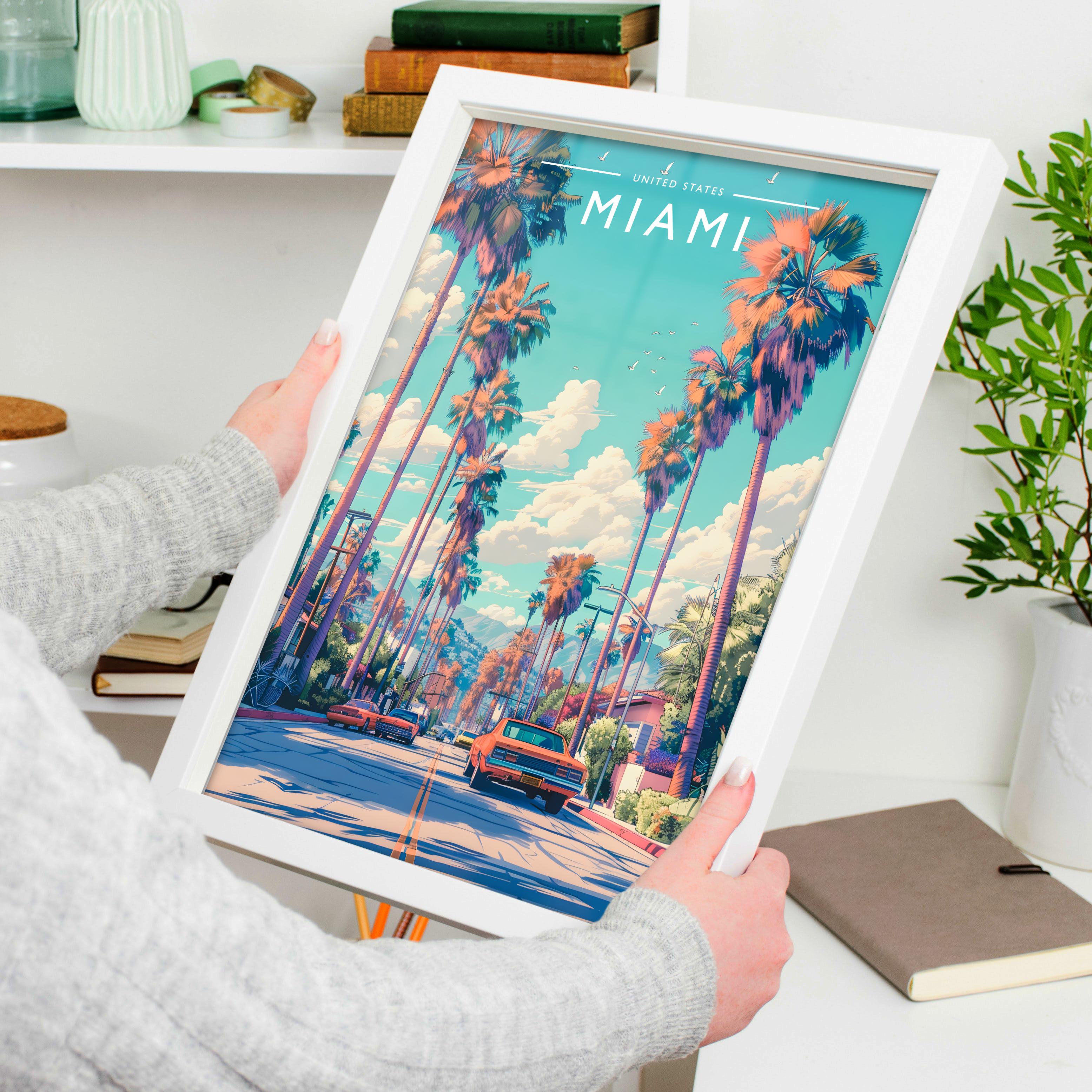 Miami Travel Poster held in a white frame
