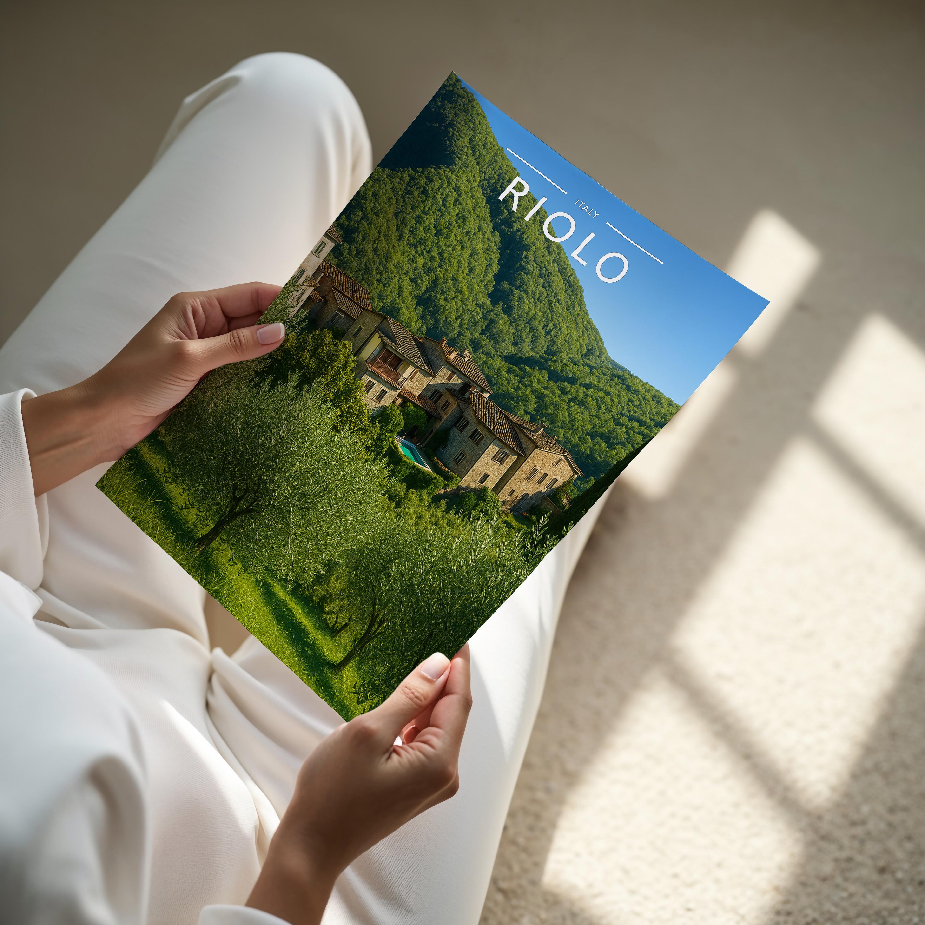 Riolo Travel Poster - A4 print held in hand