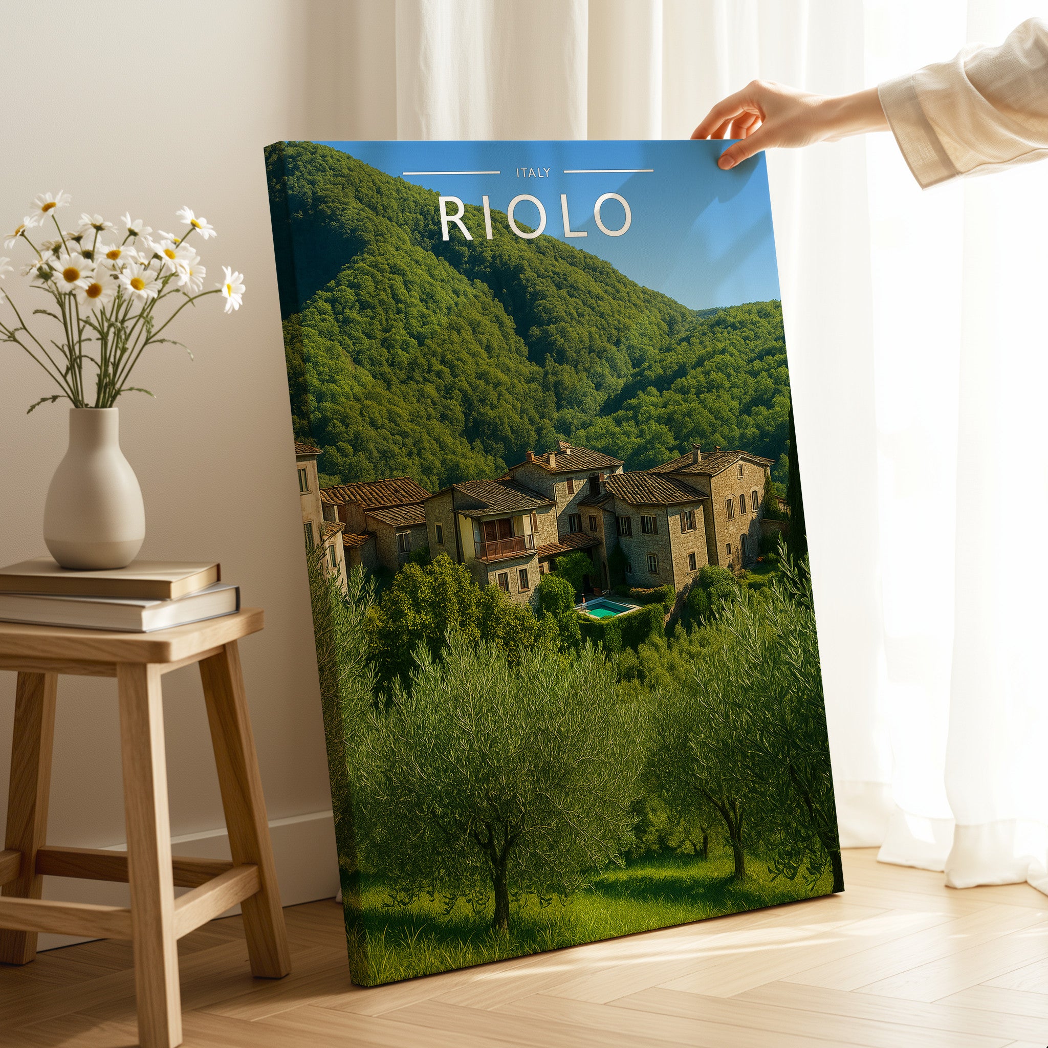 Riolo Travel Poster as a gallery-wrapped canvas
