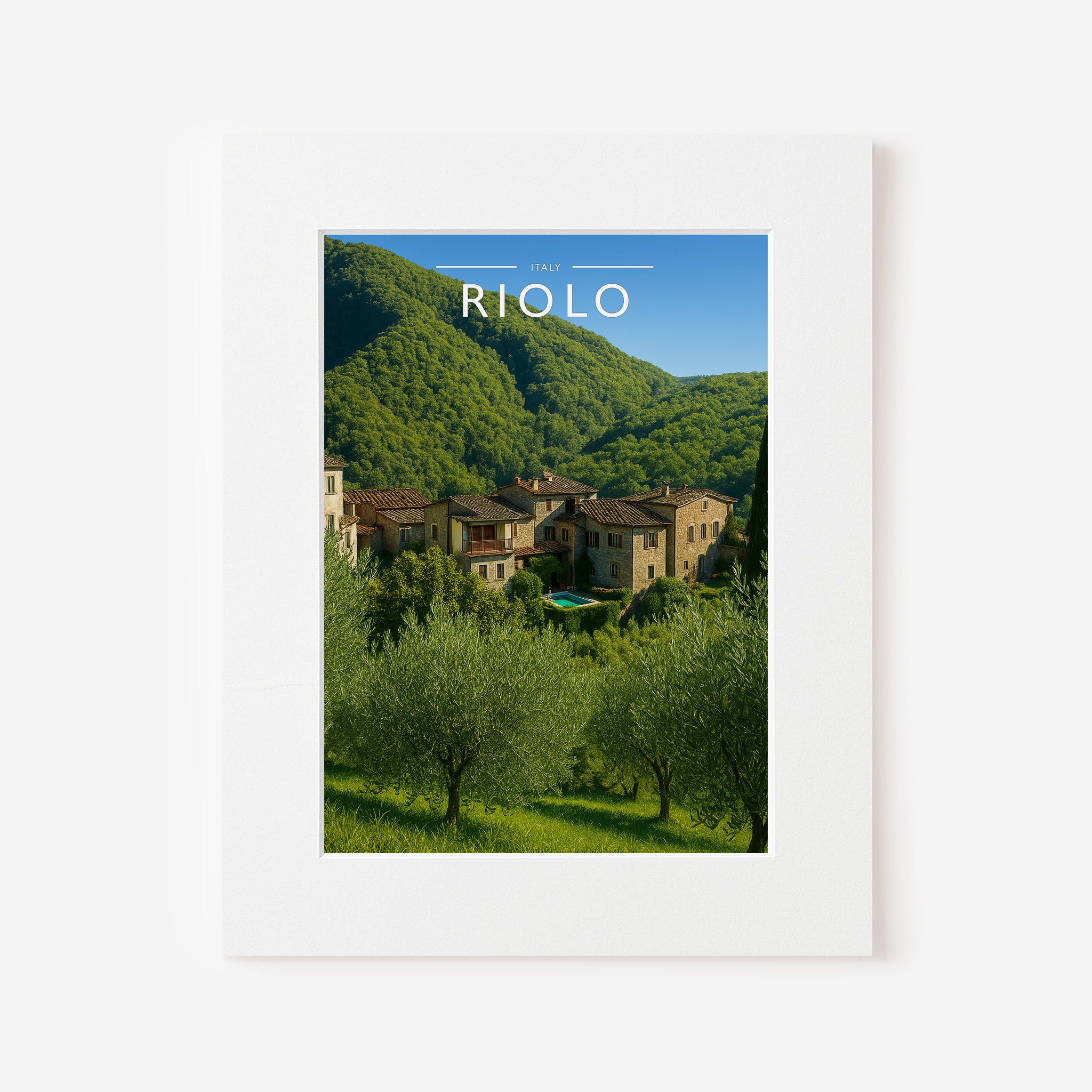 Riolo Travel Poster in a white mount