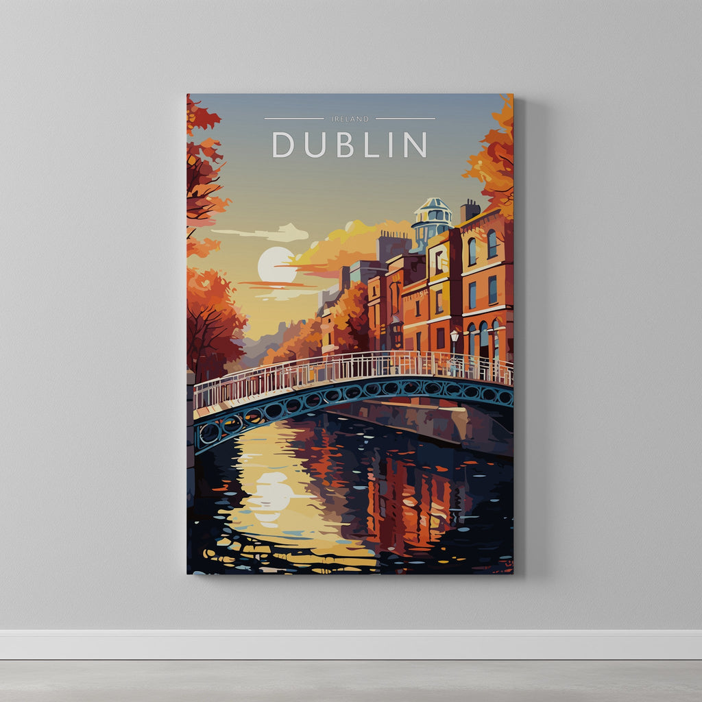 Dublin #3 Travel Poster as a gallery-wrapped canvas on a plain wall