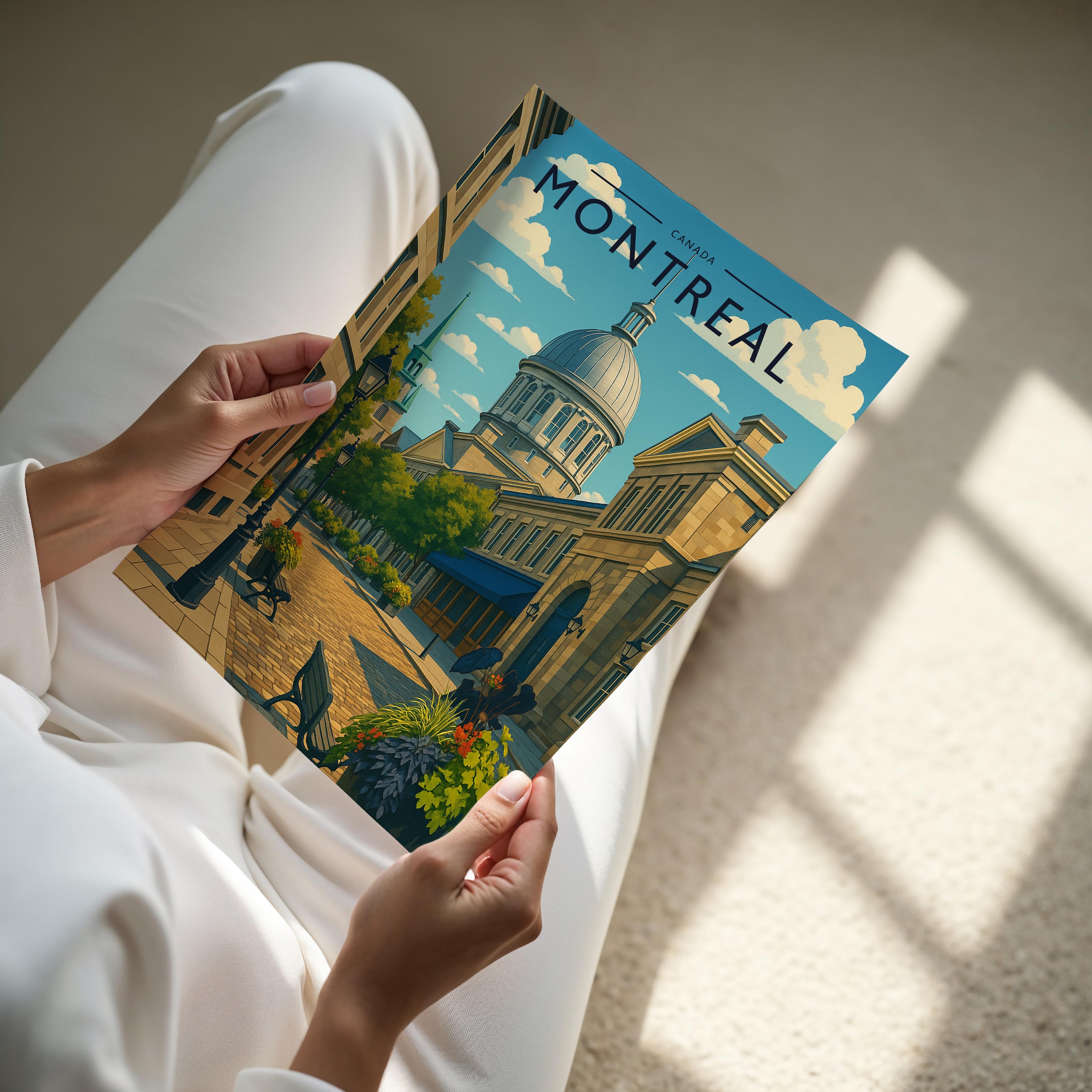 Montreal Travel Poster - A4 print held in hand