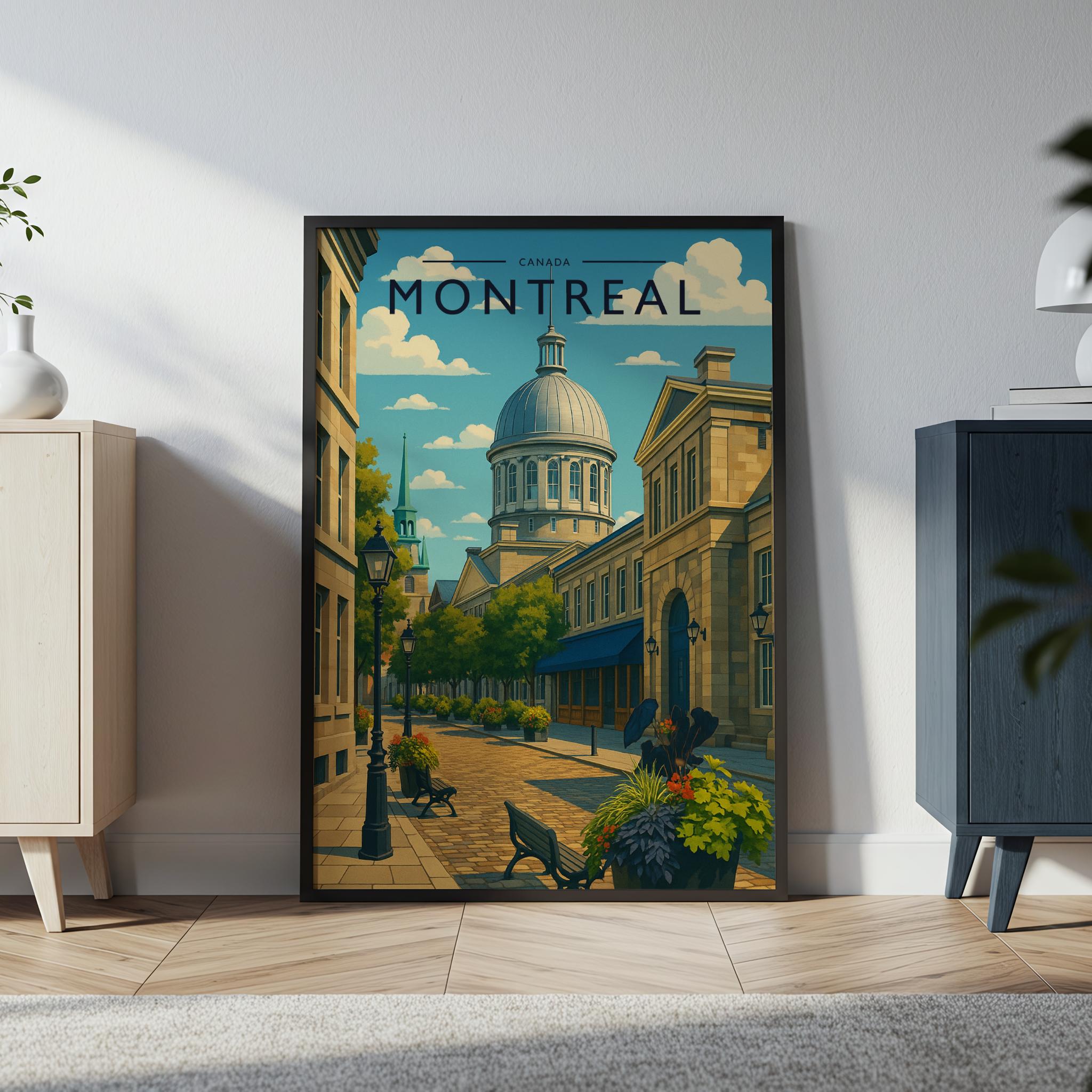 Montreal Travel Poster in a black frame