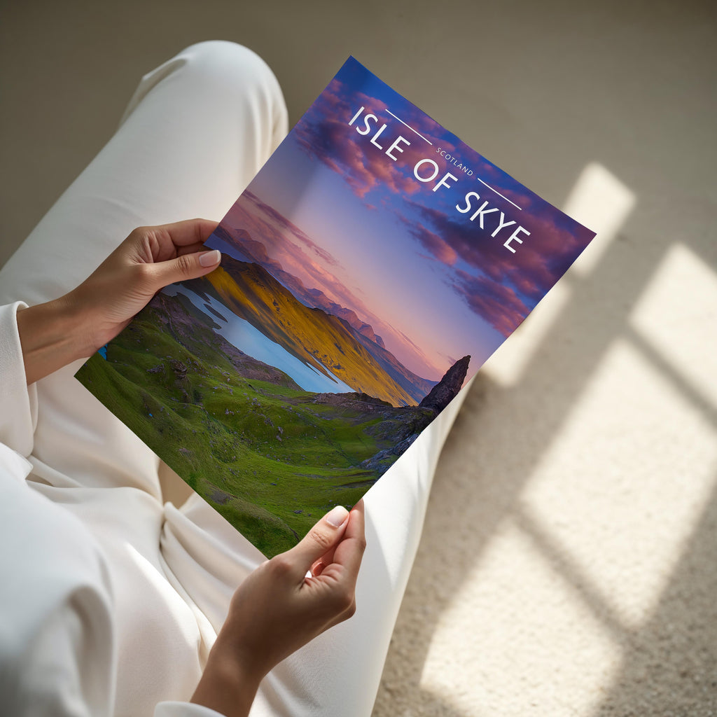 Isle of Skye Travel Poster - A4 print held in hand