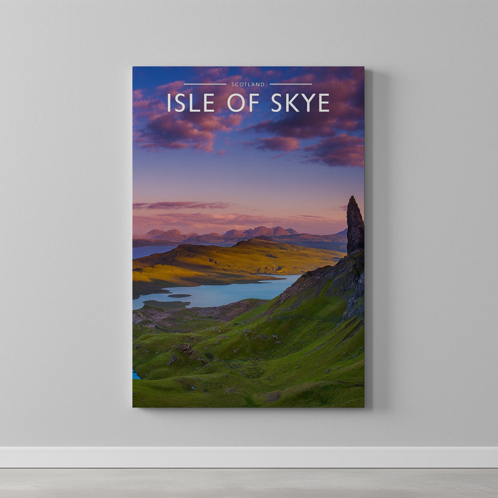 Isle of Skye Travel Poster as a gallery-wrapped canvas on a plain wall