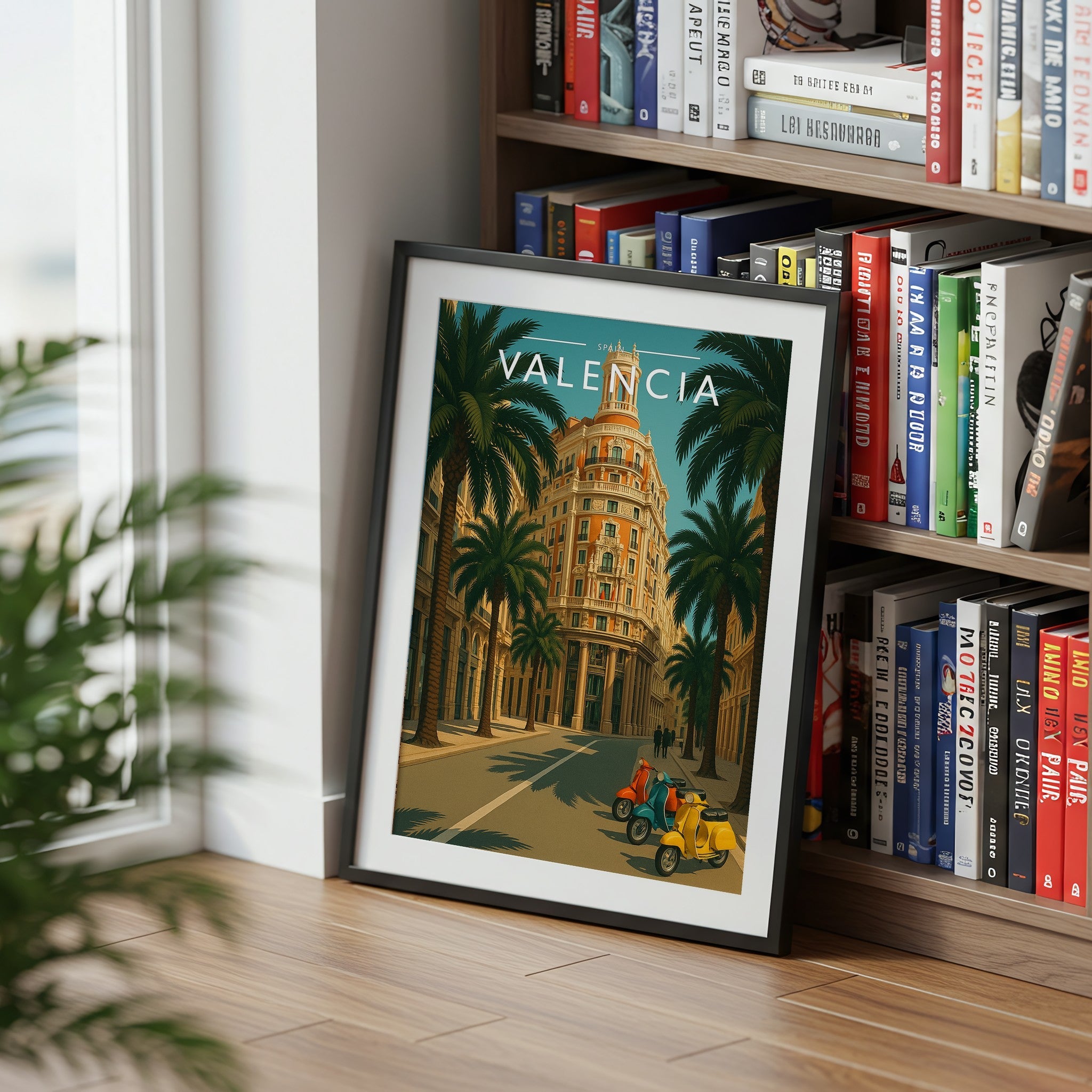 Valencia Travel Poster mounted in a black frame