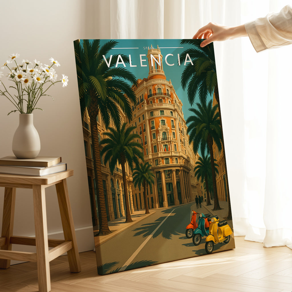 Valencia Travel Poster as a gallery-wrapped canvas