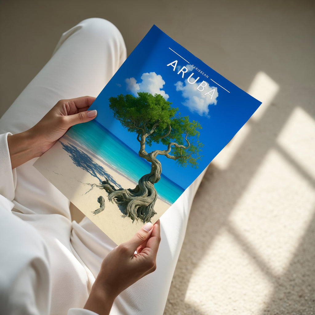 Aruba #2 Travel Poster - A4 print held in hand