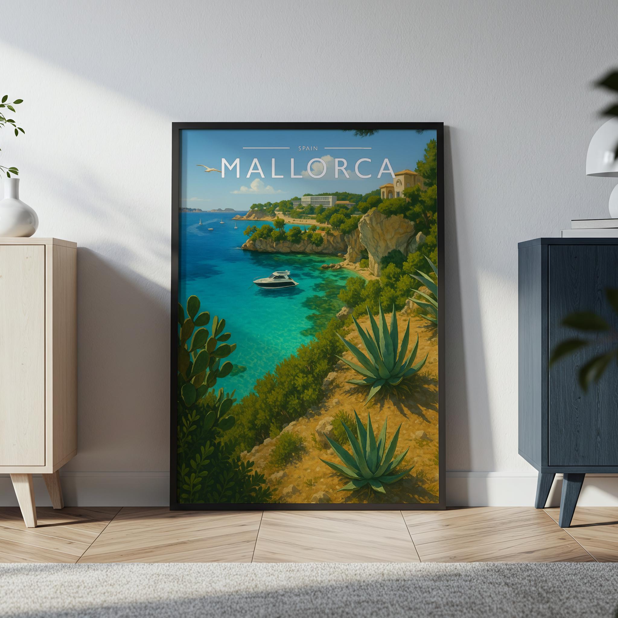 Mallorca Travel Poster in a black frame