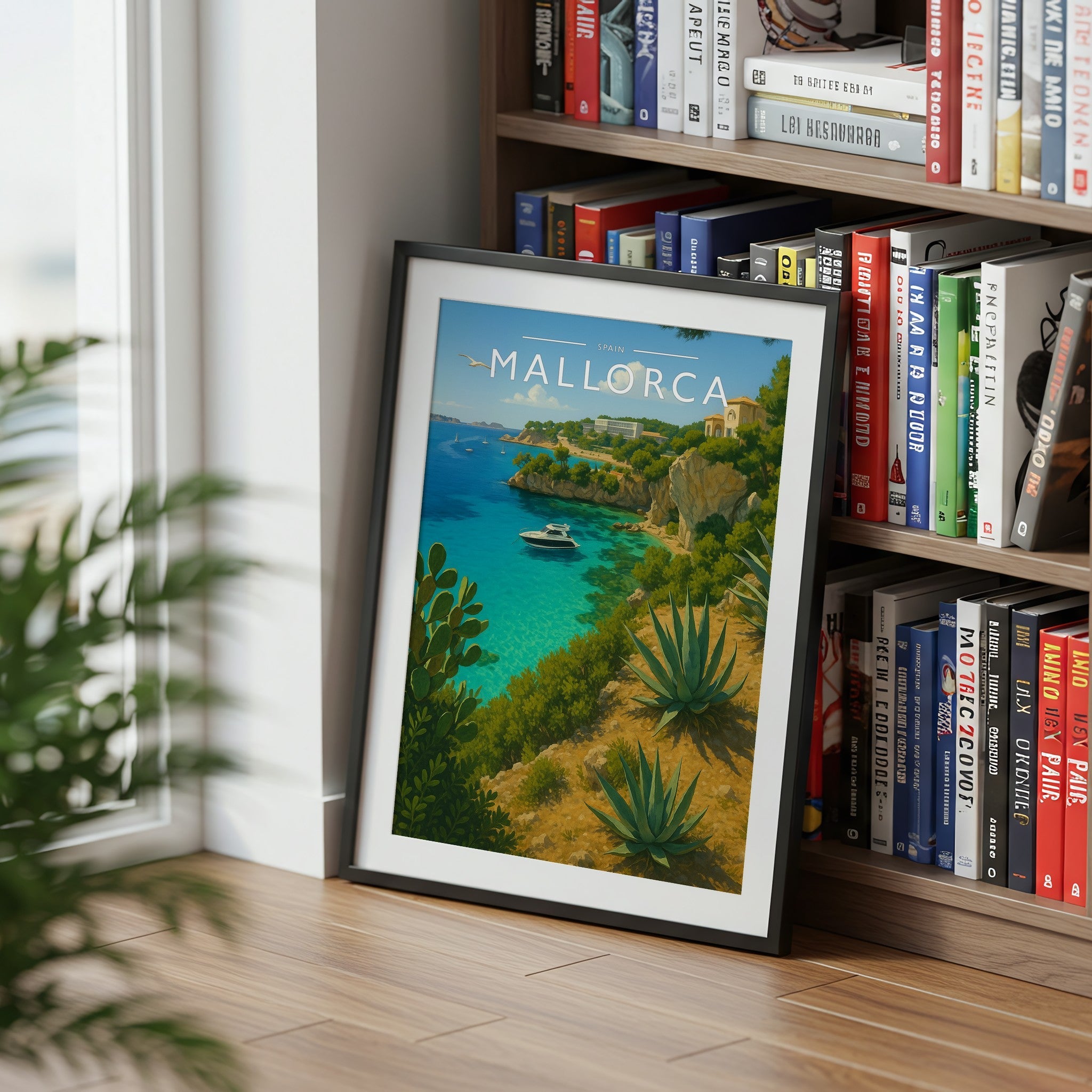 Mallorca Travel Poster mounted in a black frame