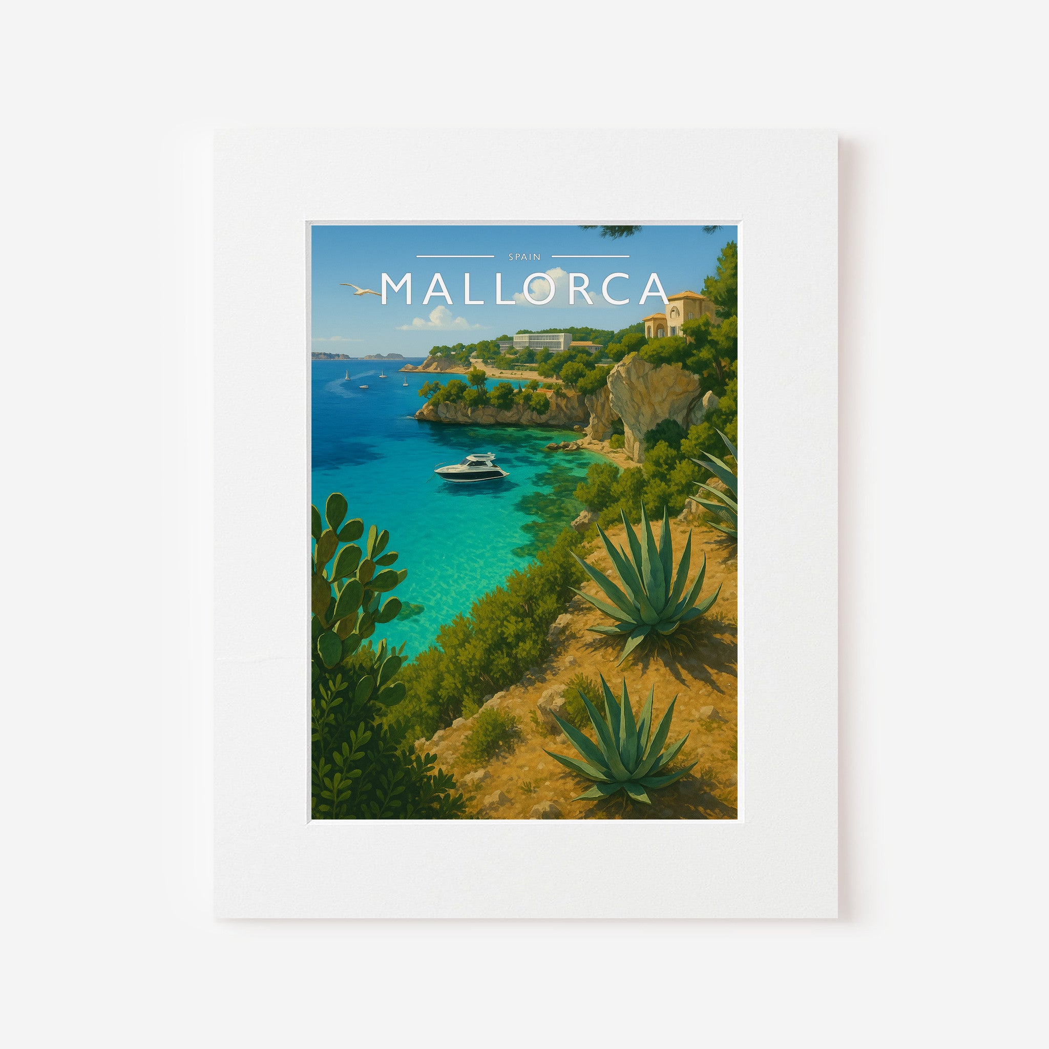 Mallorca Travel Poster in a white mount