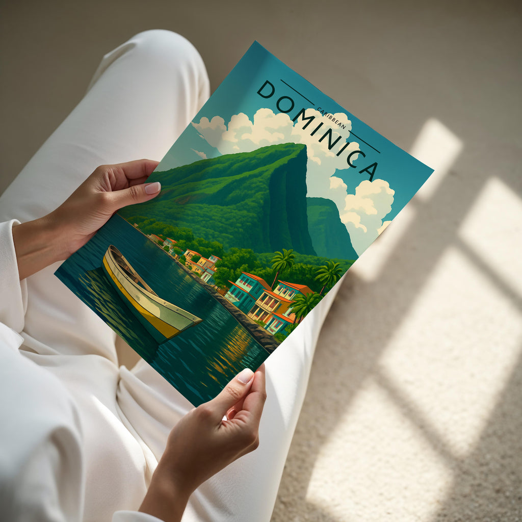 Dominica Travel Poster - A4 print held in hand