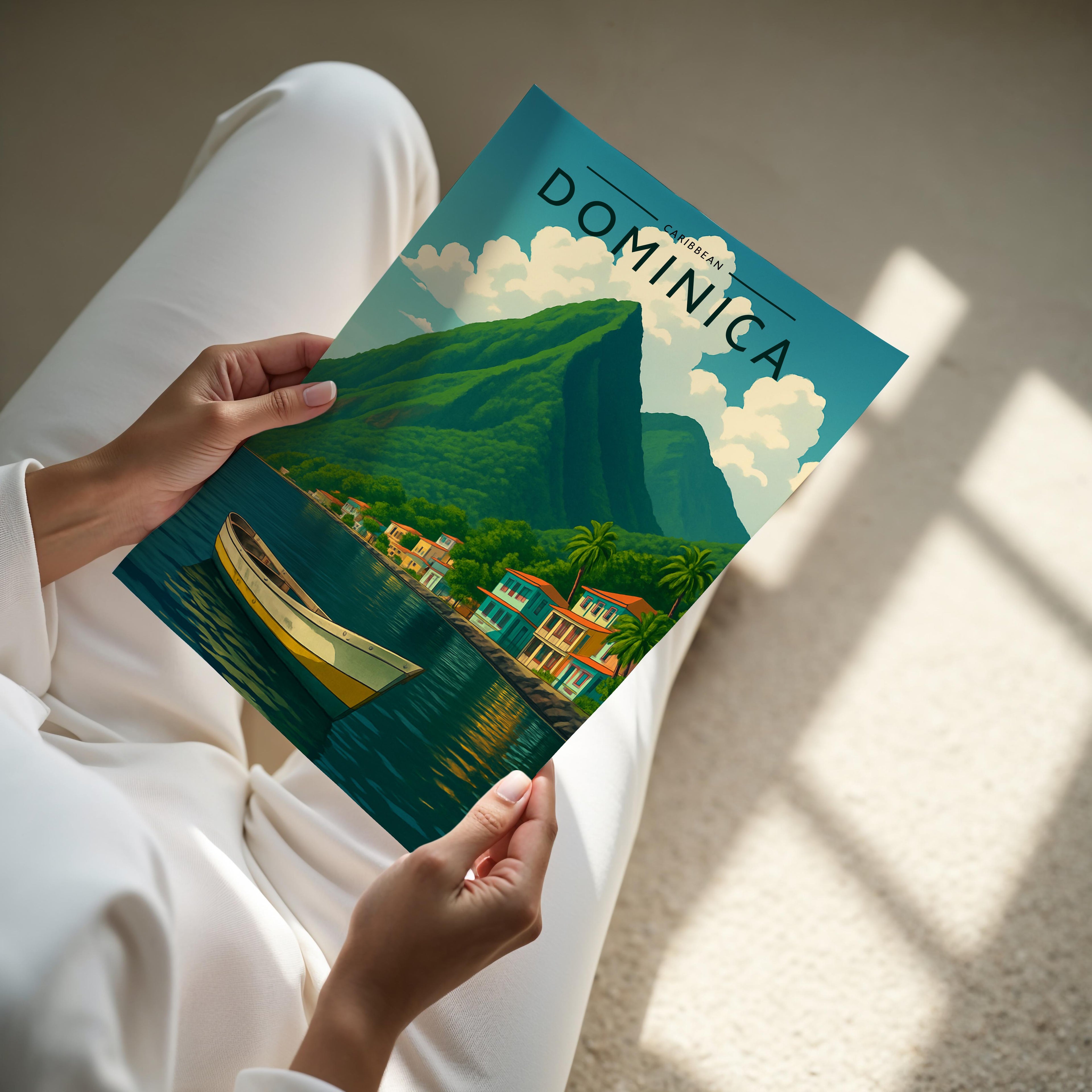 Dominica Travel Poster - A4 print held in hand