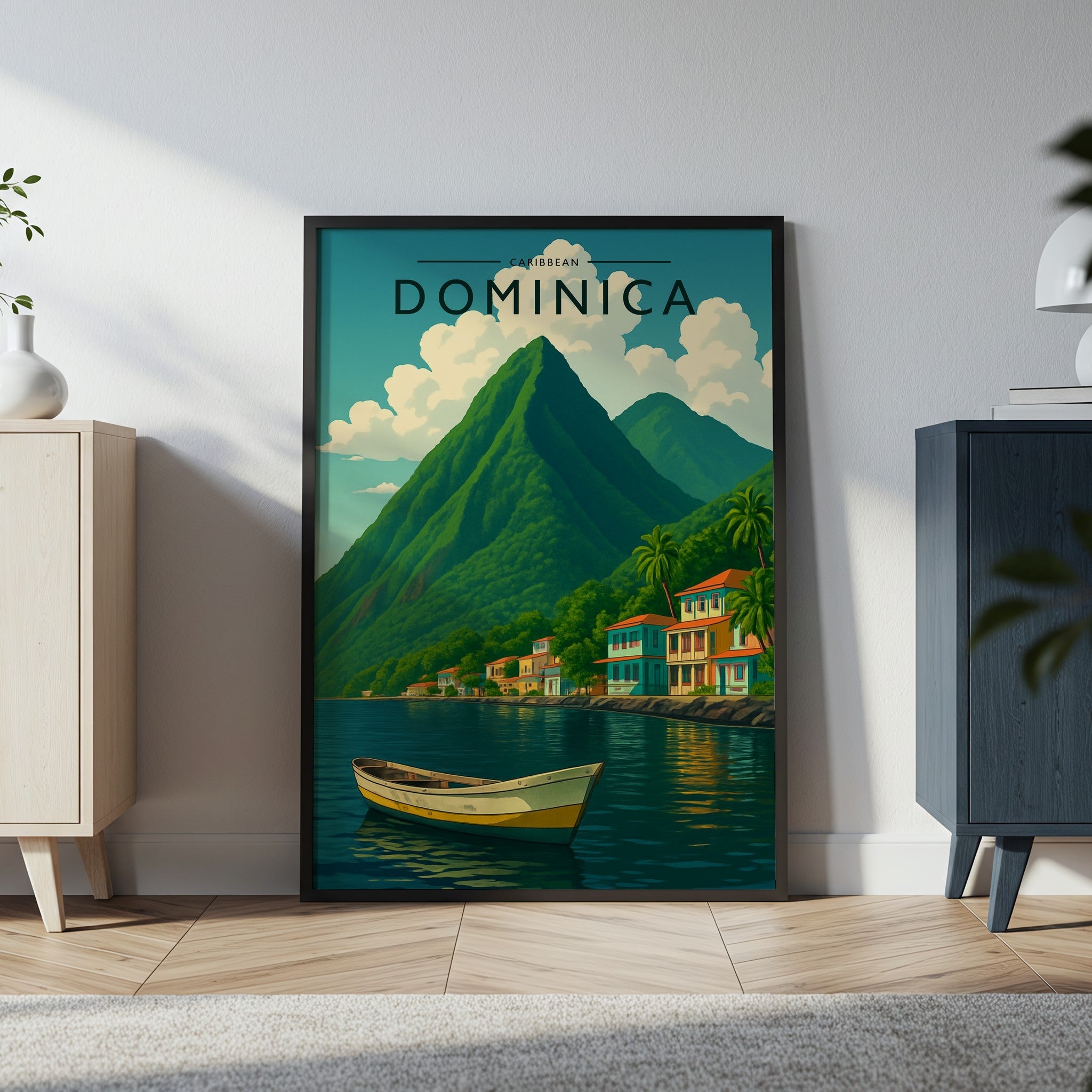 Dominica Travel Poster in a black frame
