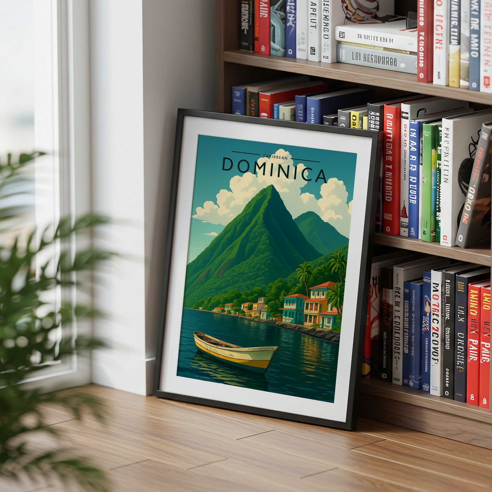 Dominica Travel Poster mounted in a black frame
