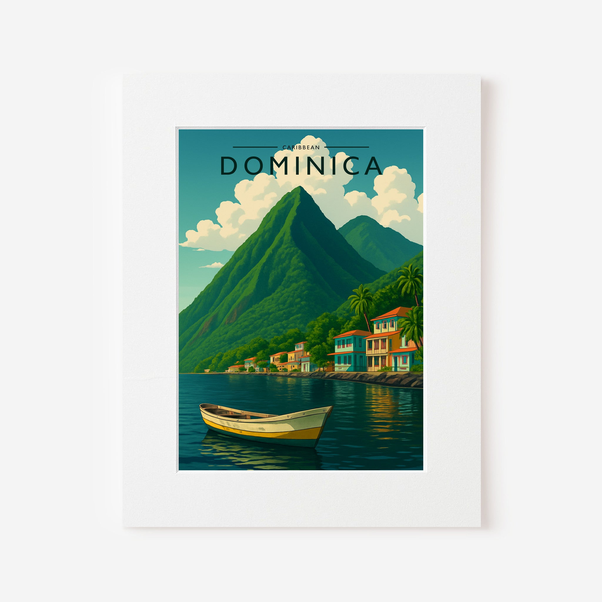Dominica Travel Poster in a white mount