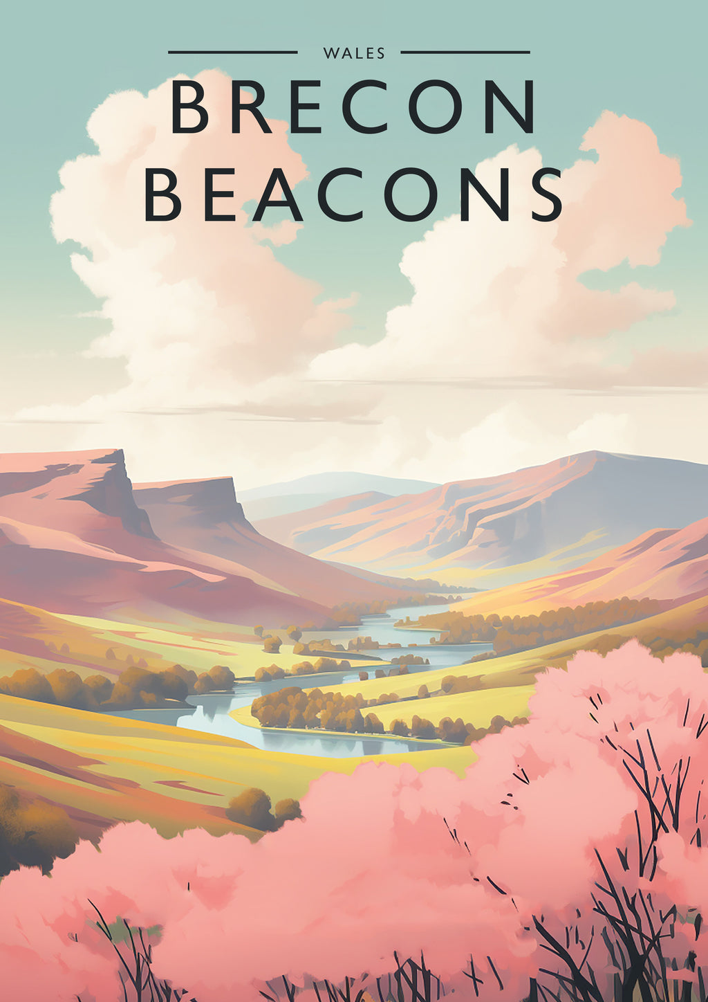 Brecon Beacons Travel Poster - A4 travel poster print
