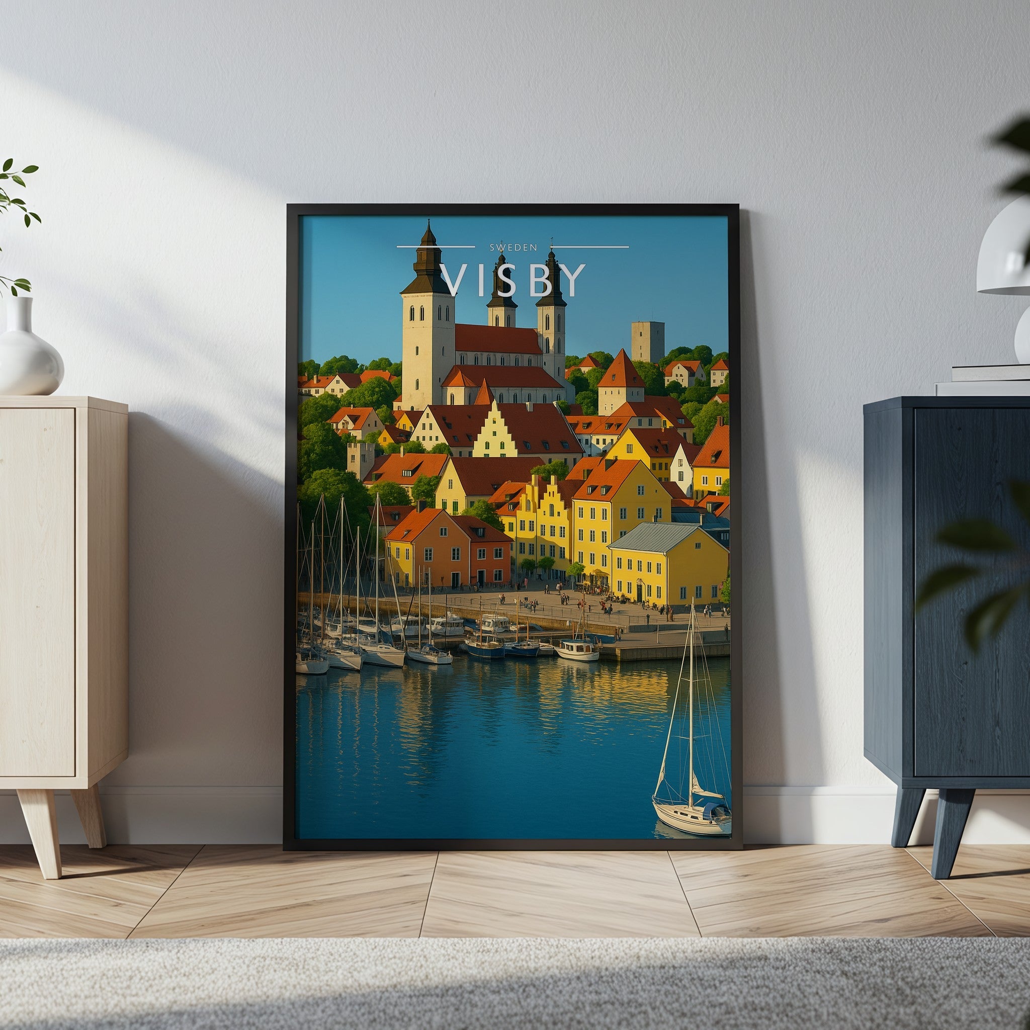 Visby Travel Poster in a black frame