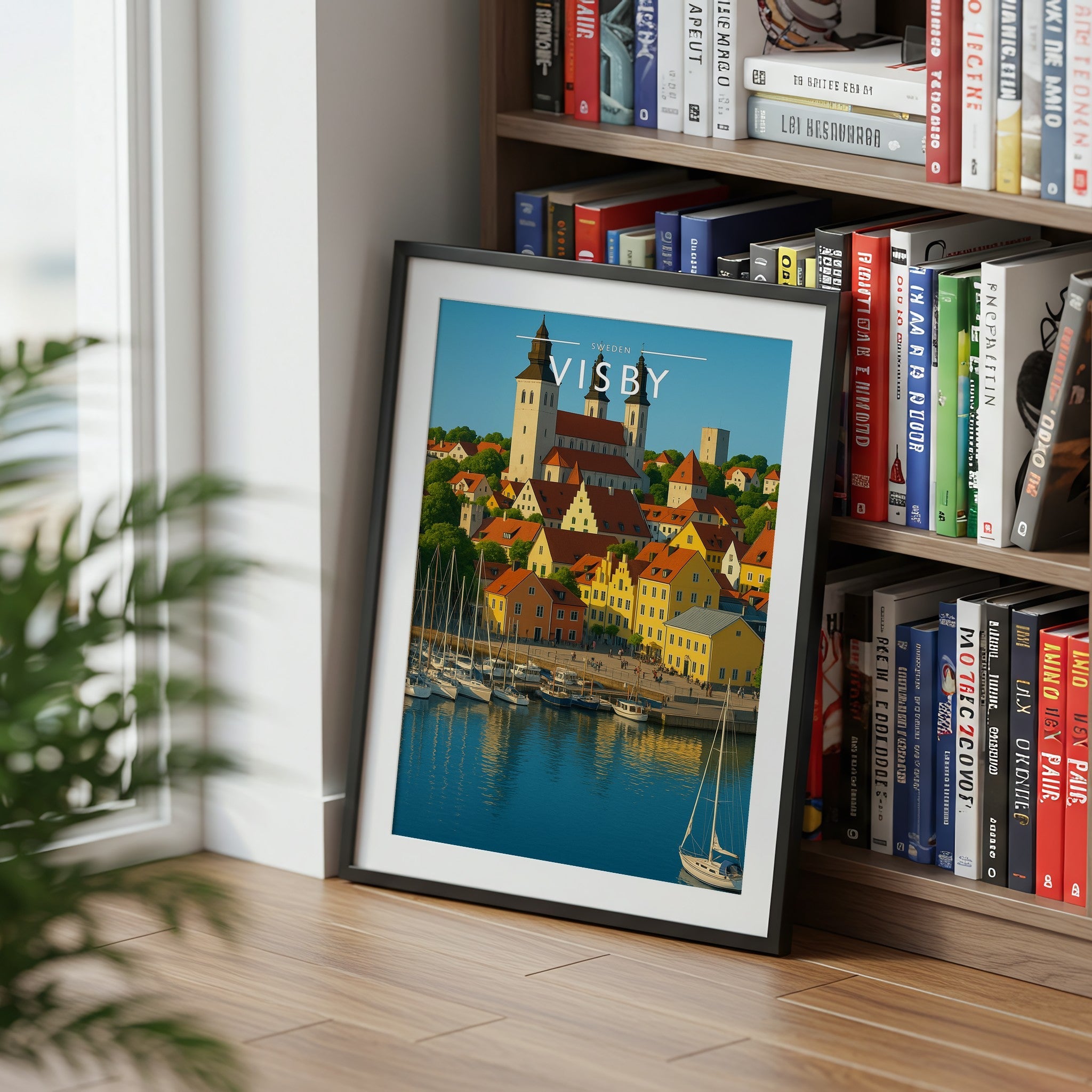 Visby Travel Poster mounted in a black frame
