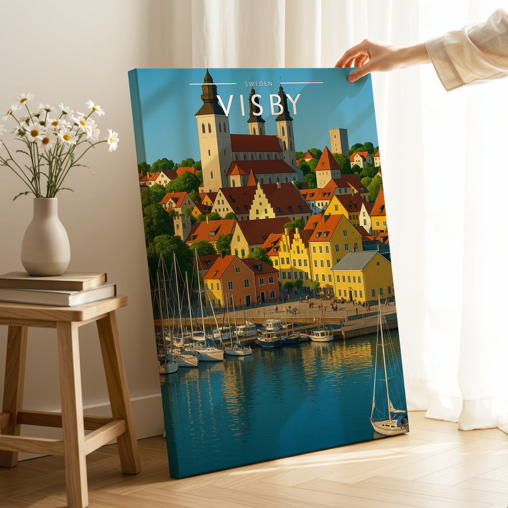 Visby Travel Poster as a gallery-wrapped canvas