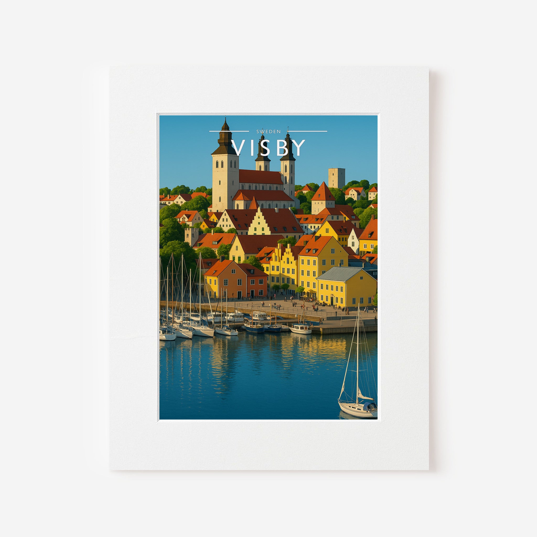 Visby Travel Poster in a white mount
