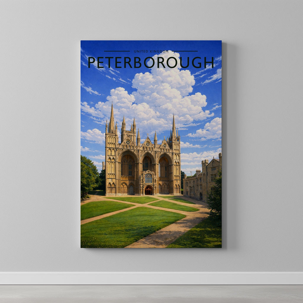 Peterborough #3 Travel Poster as a gallery-wrapped canvas on a plain wall
