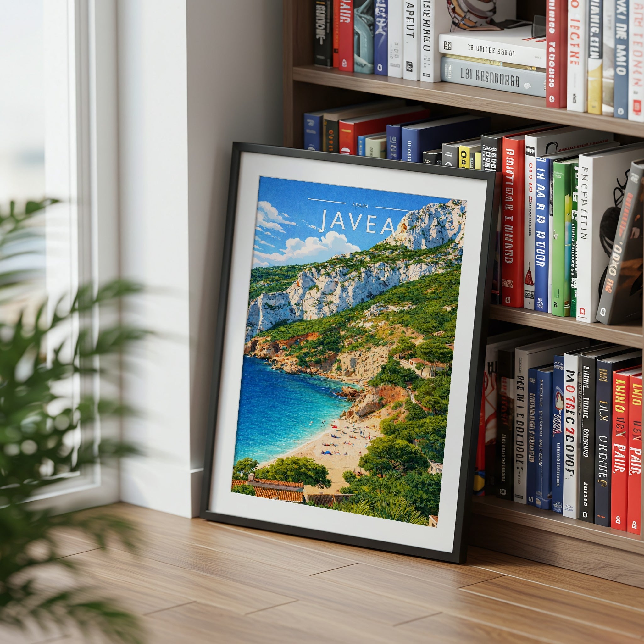 Javea Travel Poster mounted in a black frame