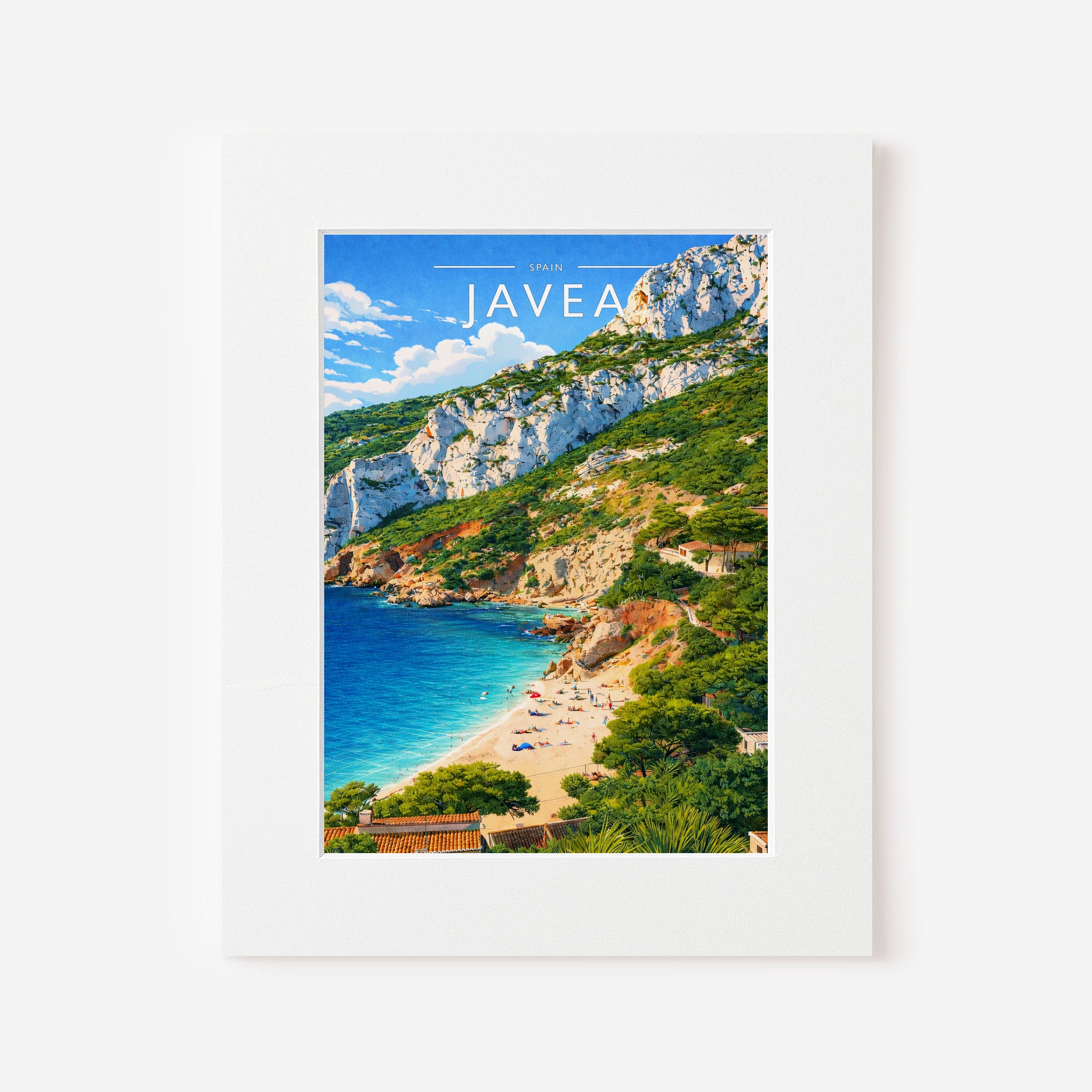 Javea Travel Poster in a white mount