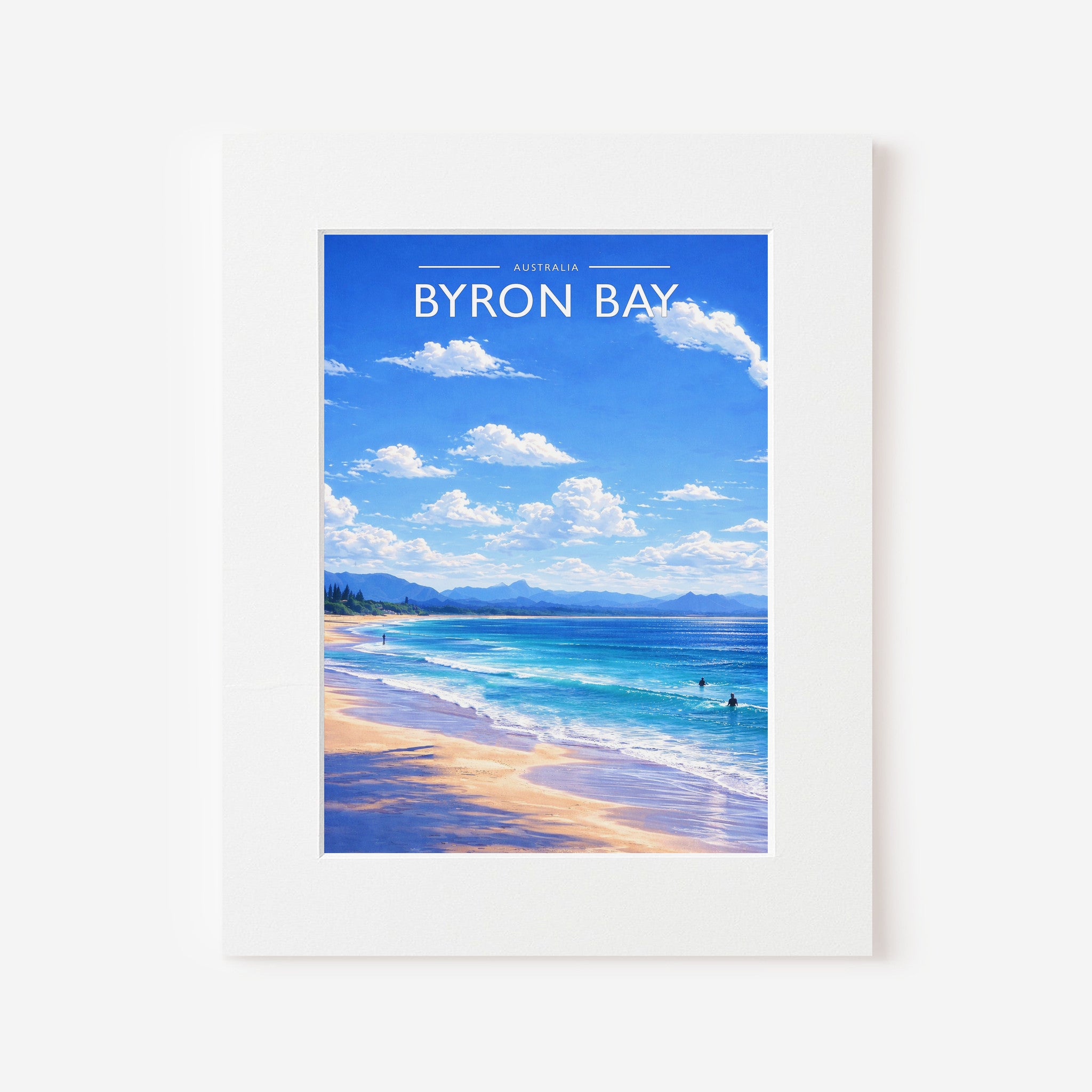 Byron Bay Travel Poster in a white mount