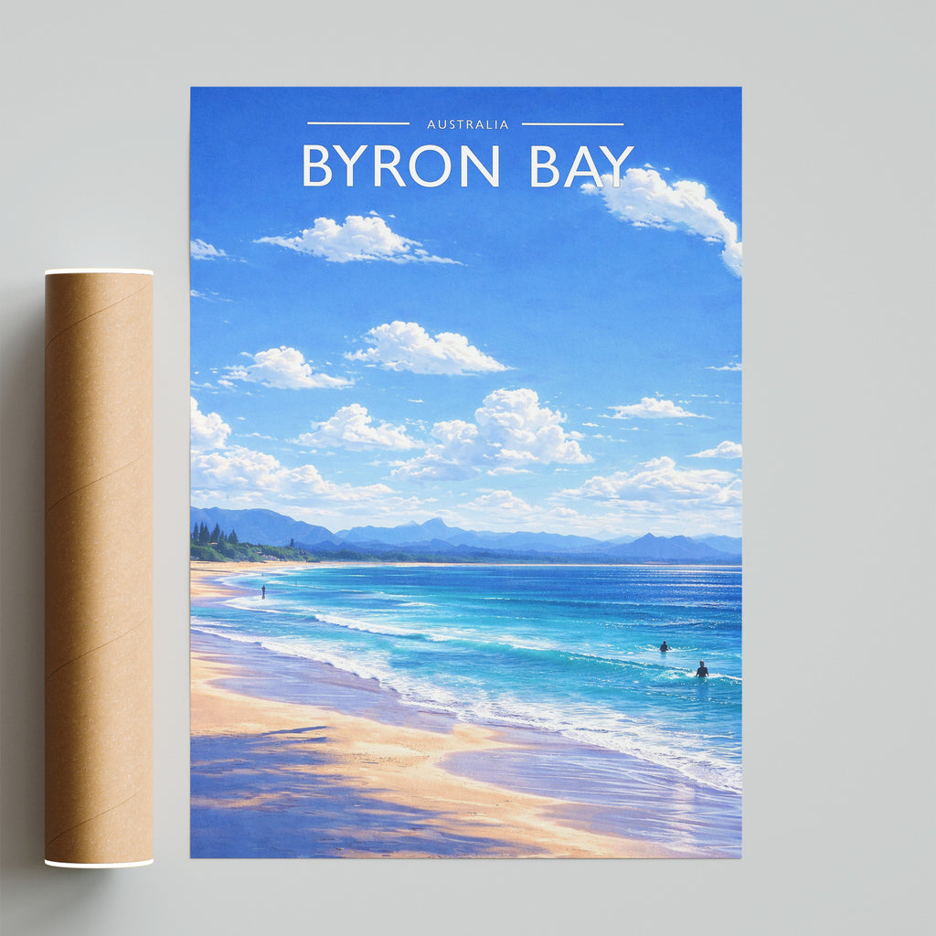 Byron Bay Travel Poster - fine art print with shipping tube