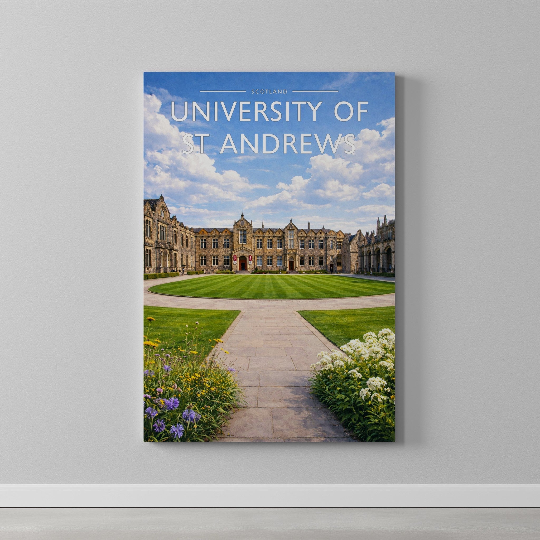 St Andrews Travel Poster as a gallery-wrapped canvas on a plain wall