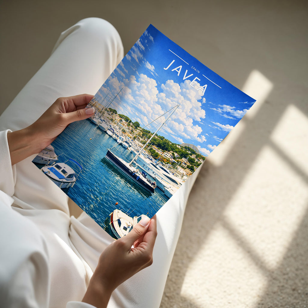 Javea #2 Travel Poster - A4 print held in hand