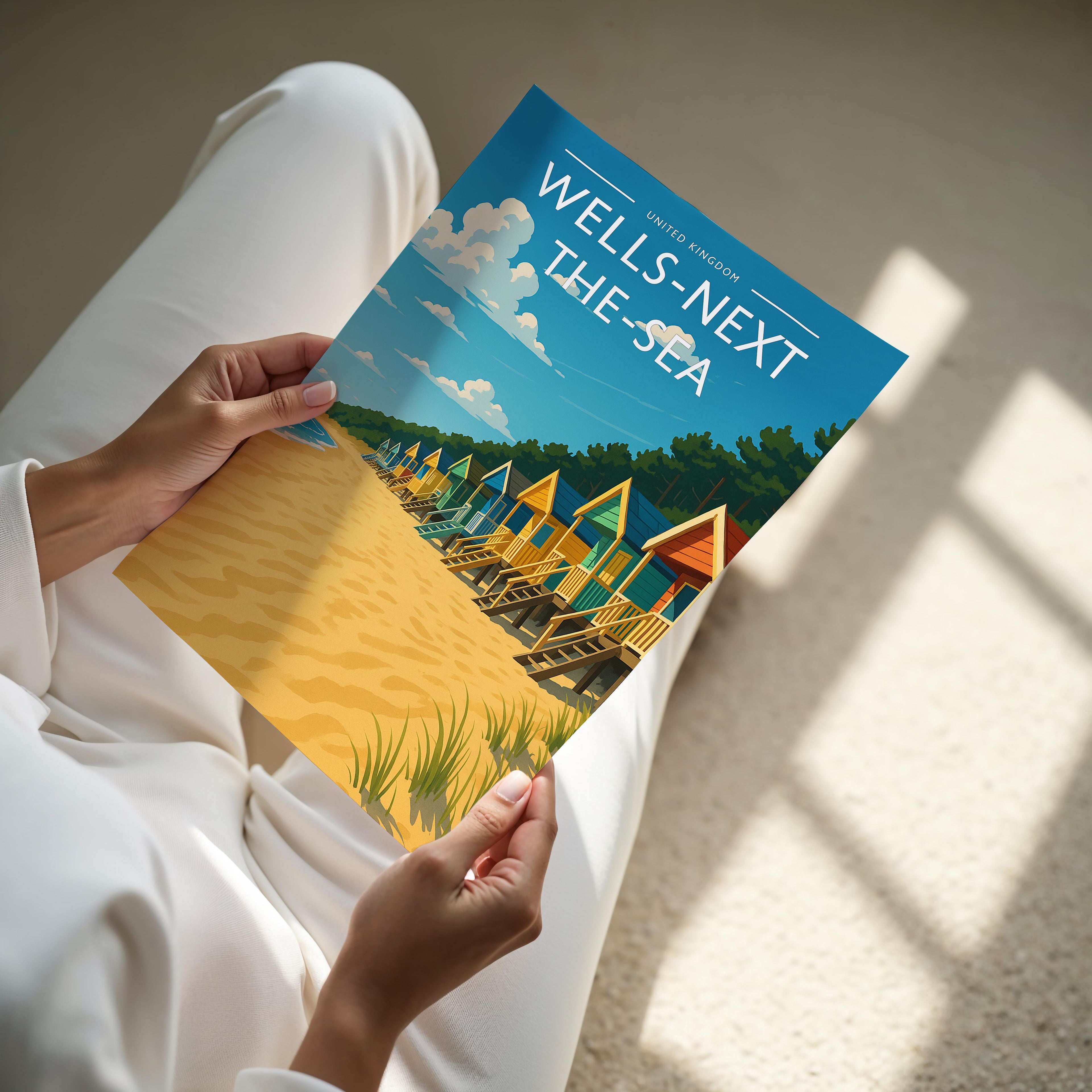 Wells-next-the-Sea Travel Poster - A4 print held in hand