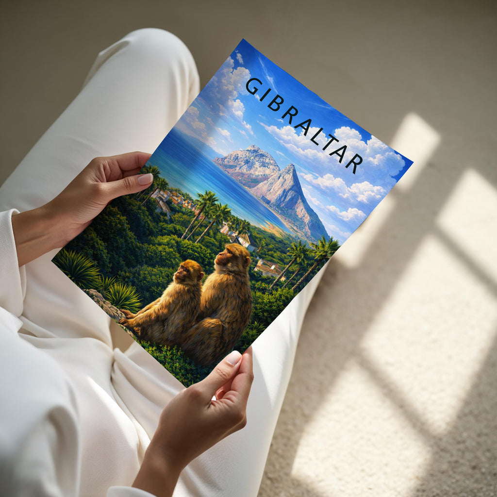 Gibraltar Travel Poster - A4 print held in hand