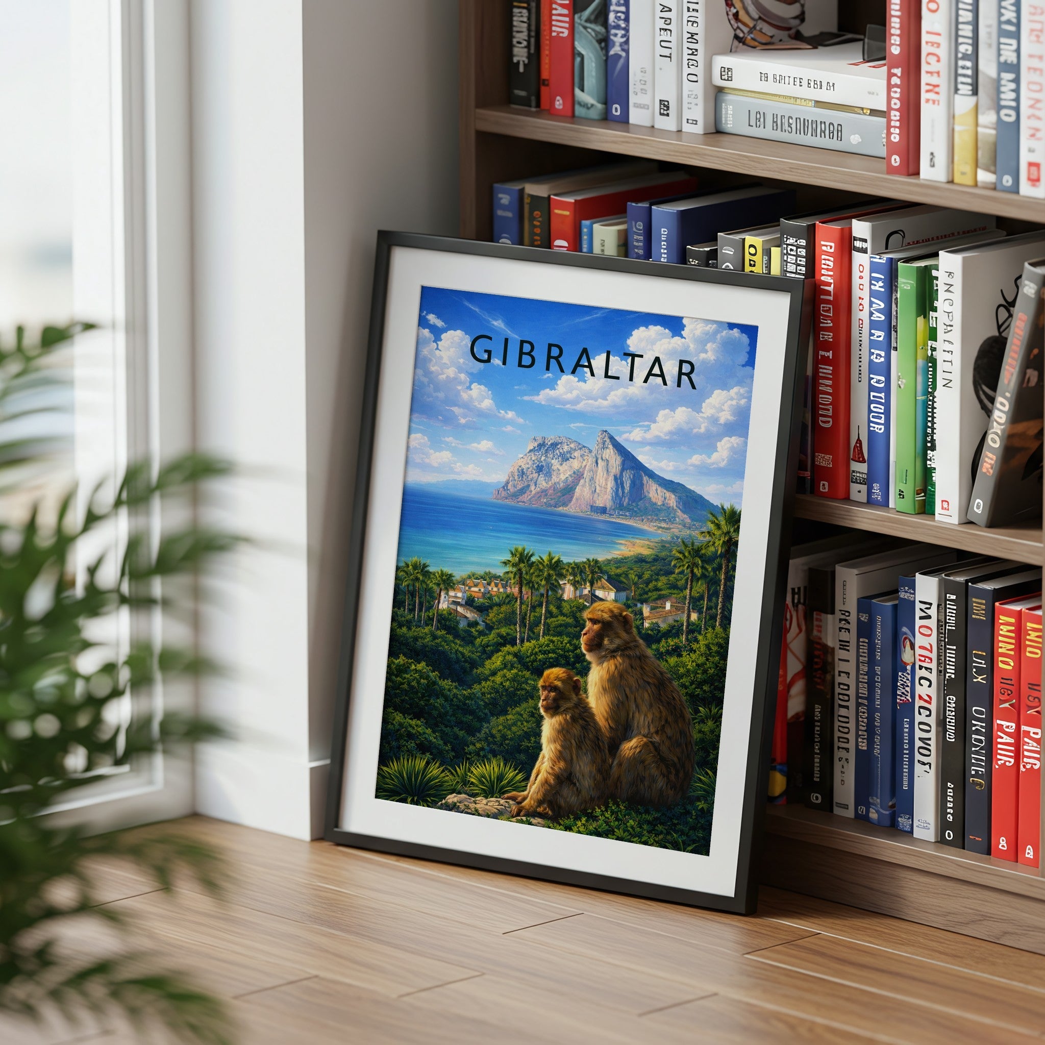 Gibraltar Travel Poster mounted in a black frame