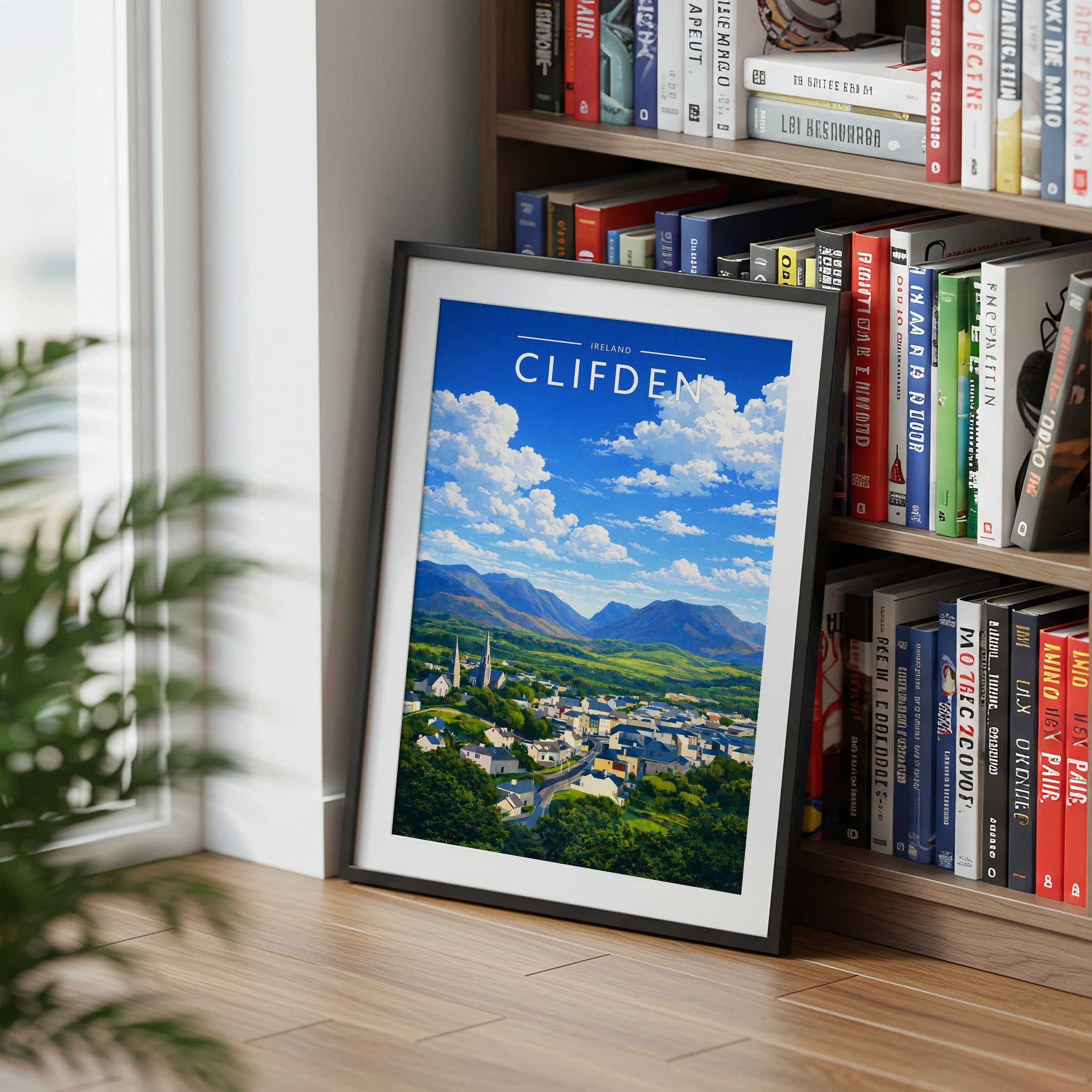 Clifden Travel Poster mounted in a black frame