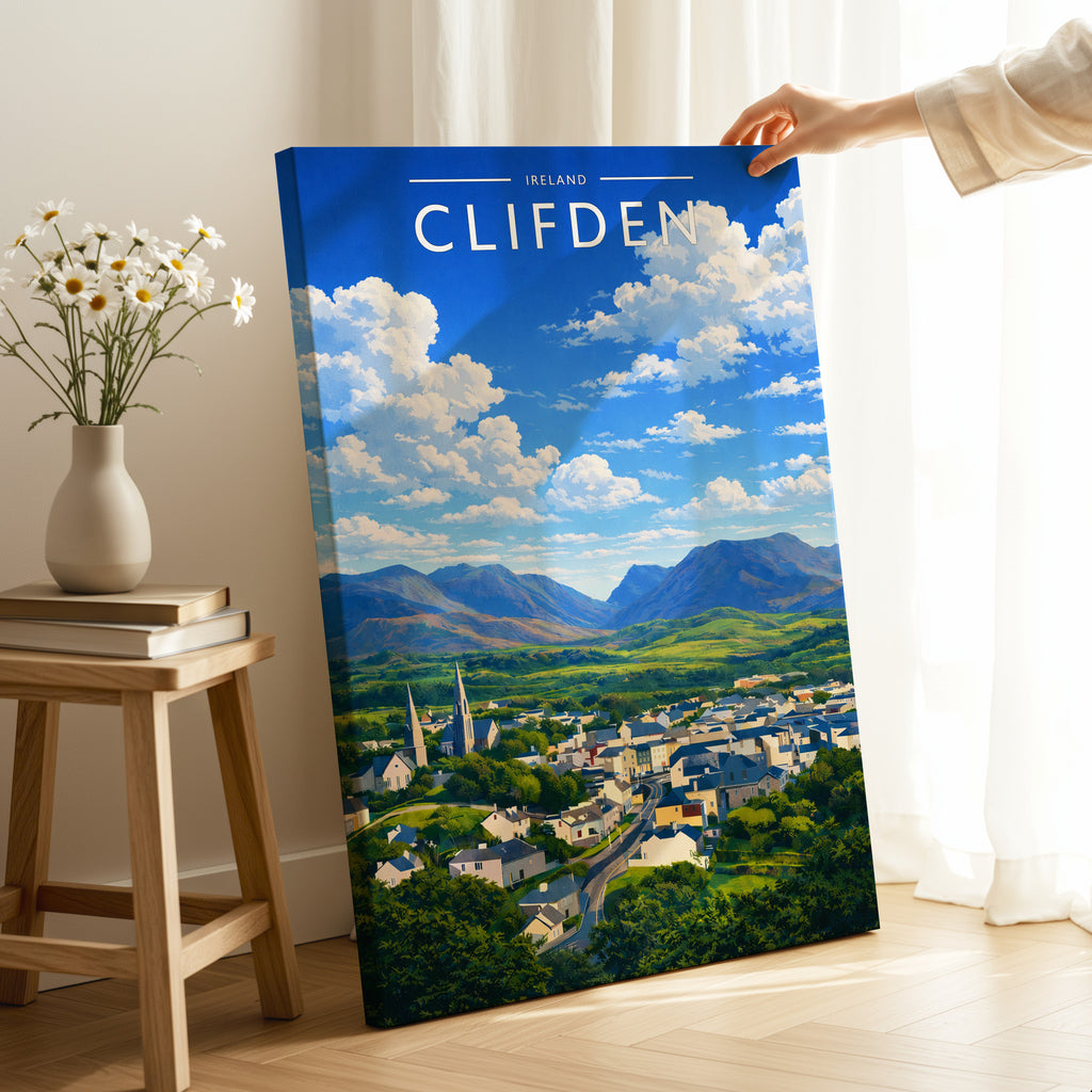 Clifden Travel Poster as a gallery-wrapped canvas