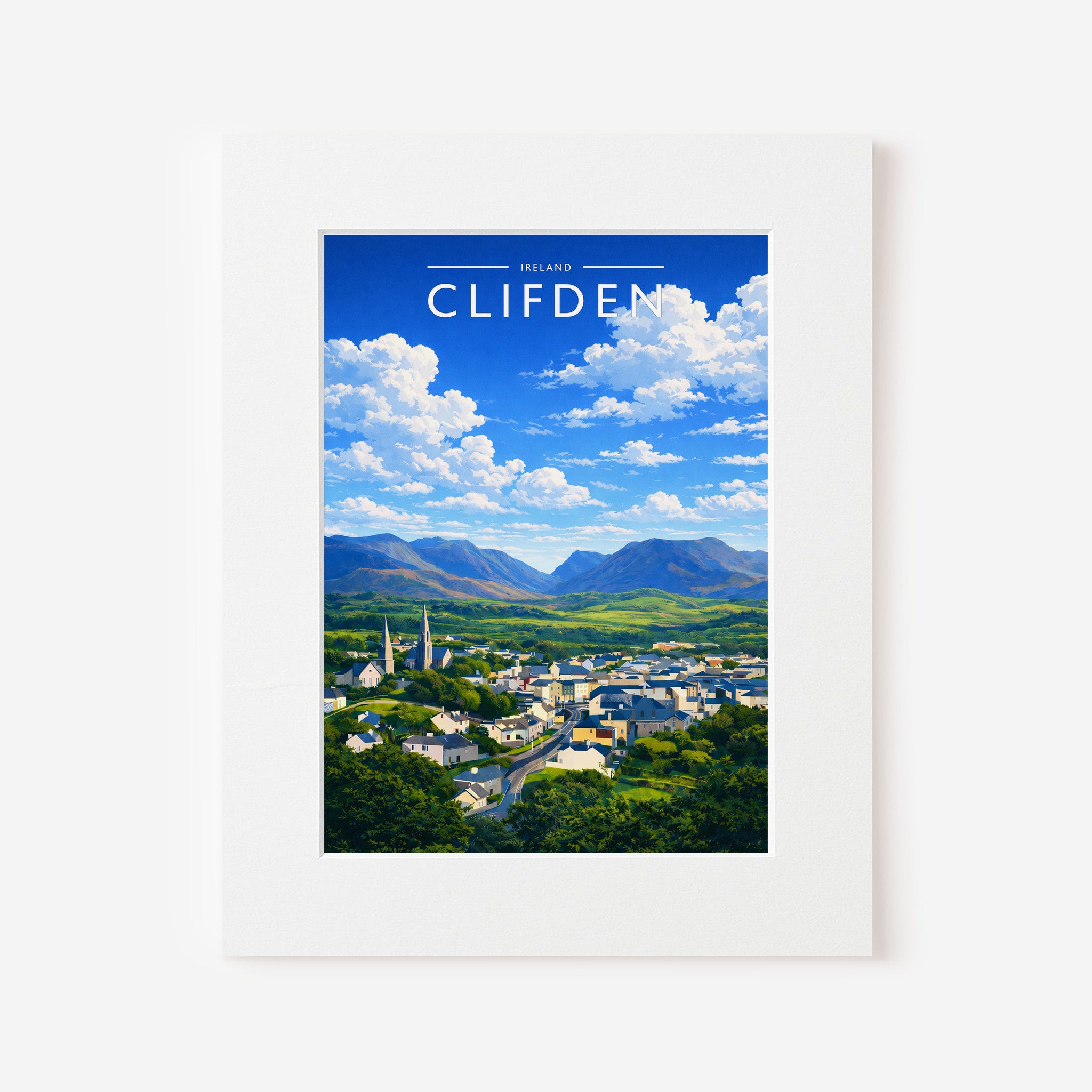 Clifden Travel Poster in a white mount
