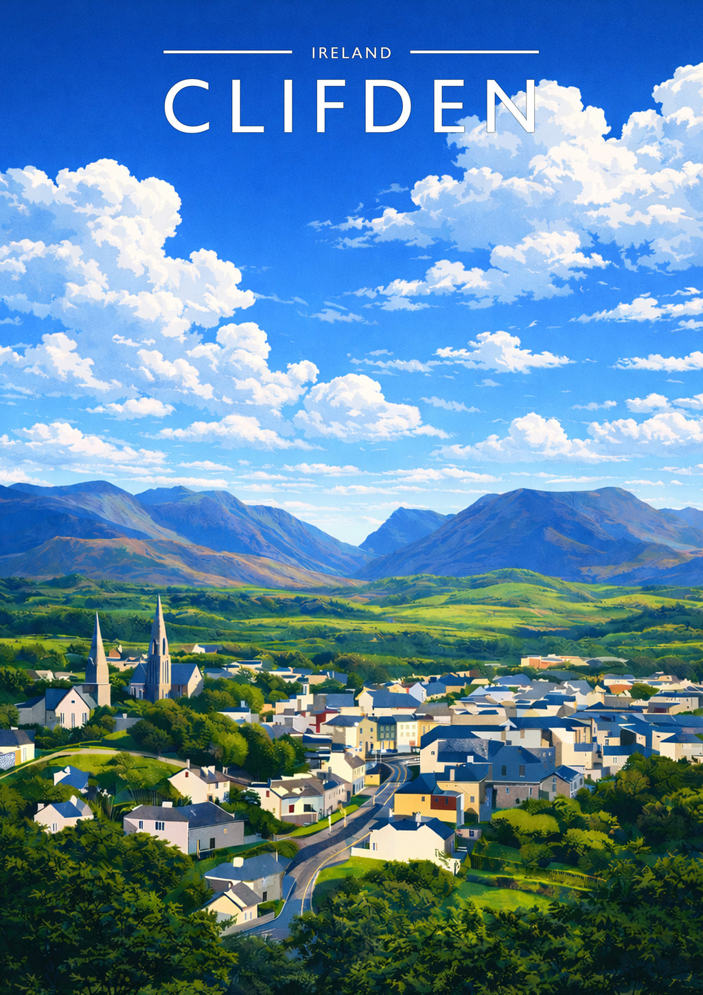Clifden Travel Poster - A4 travel poster print