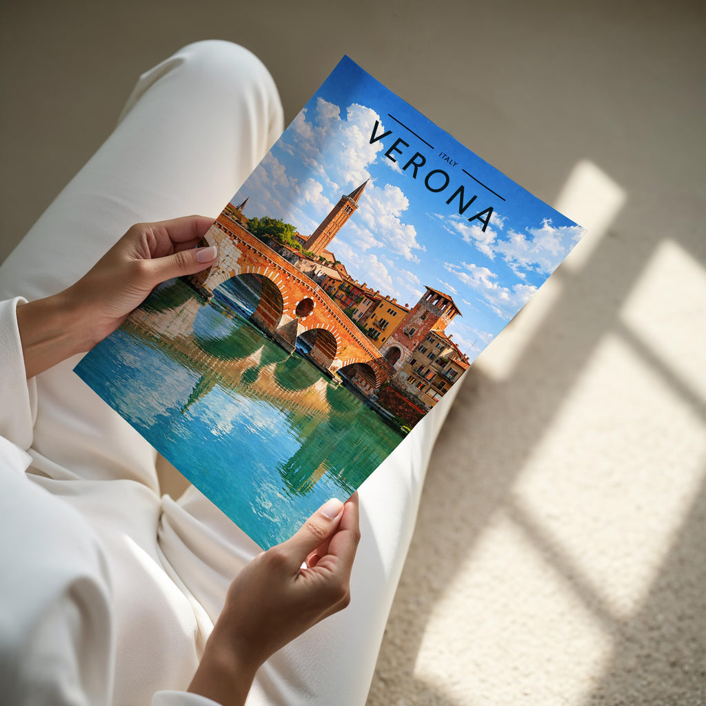 Verona Travel Poster - A4 print held in hand