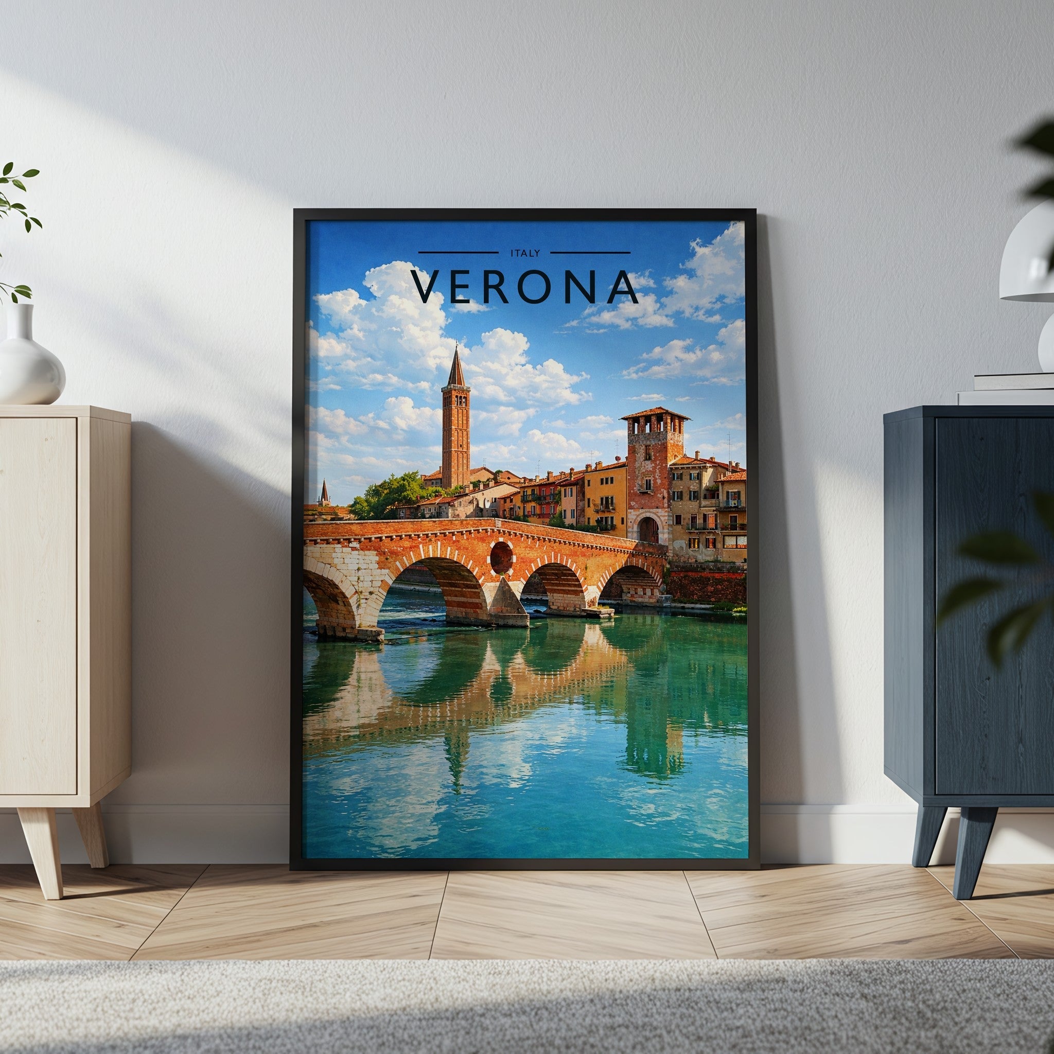Verona Travel Poster in a black frame