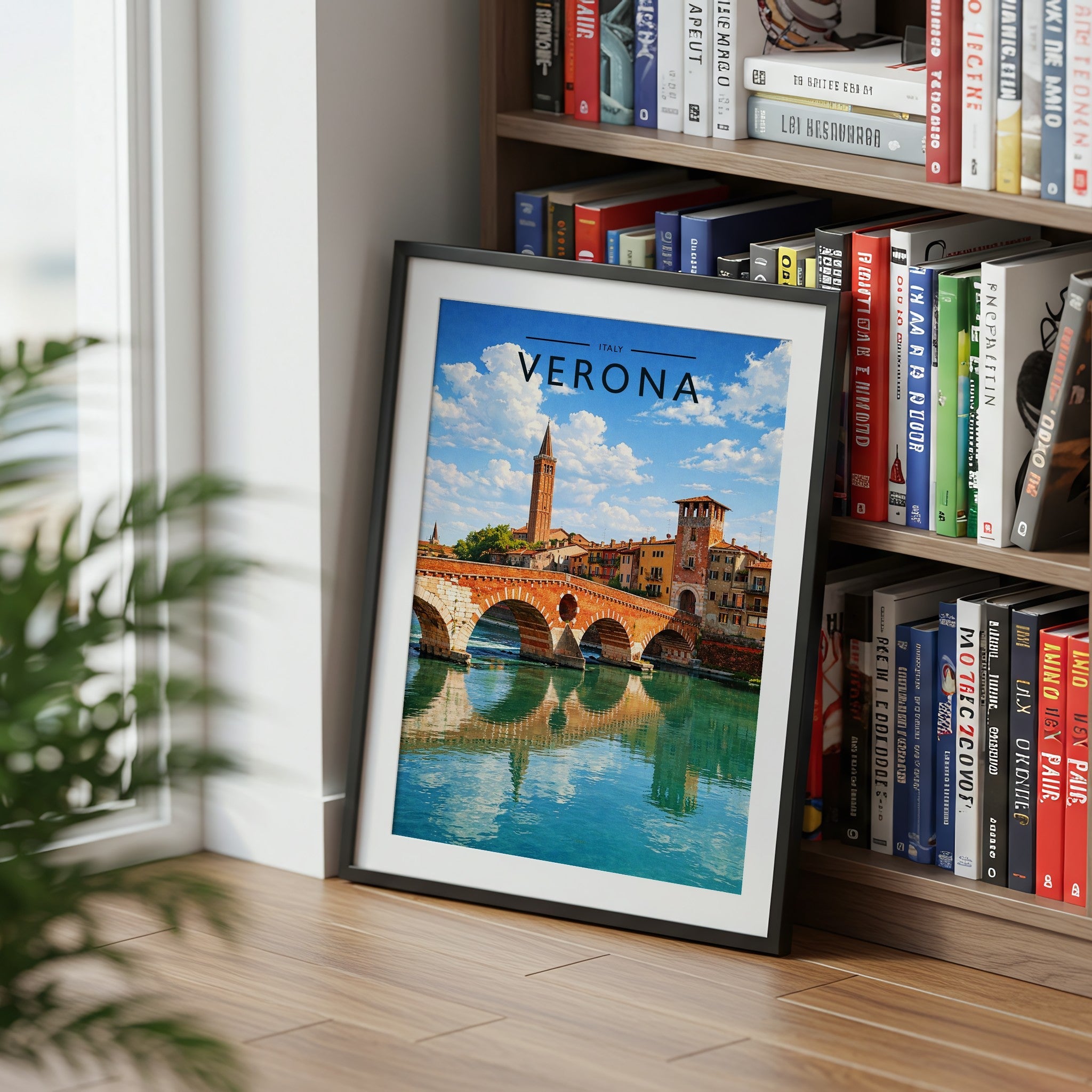Verona Travel Poster mounted in a black frame