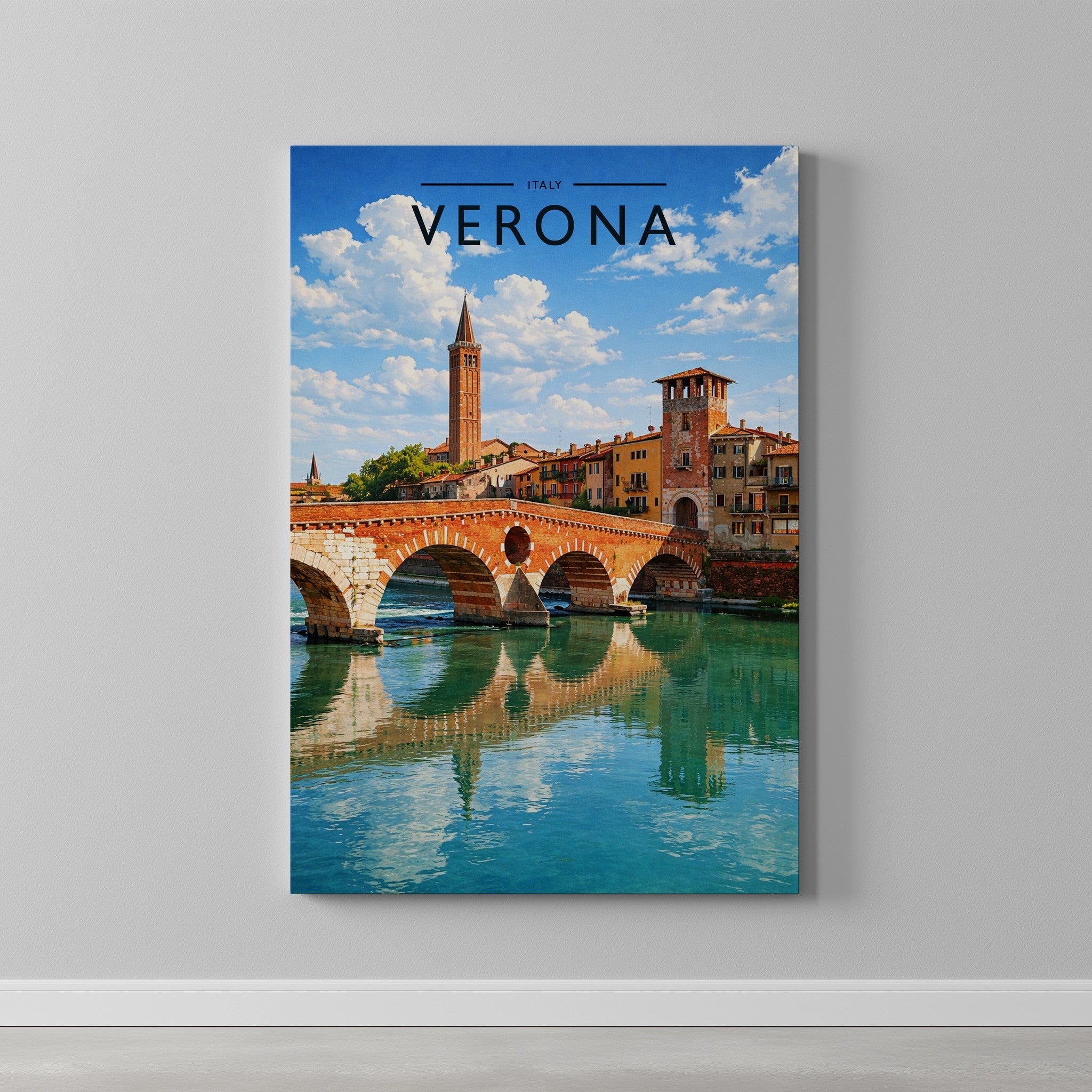 Verona Travel Poster as a gallery-wrapped canvas on a plain wall