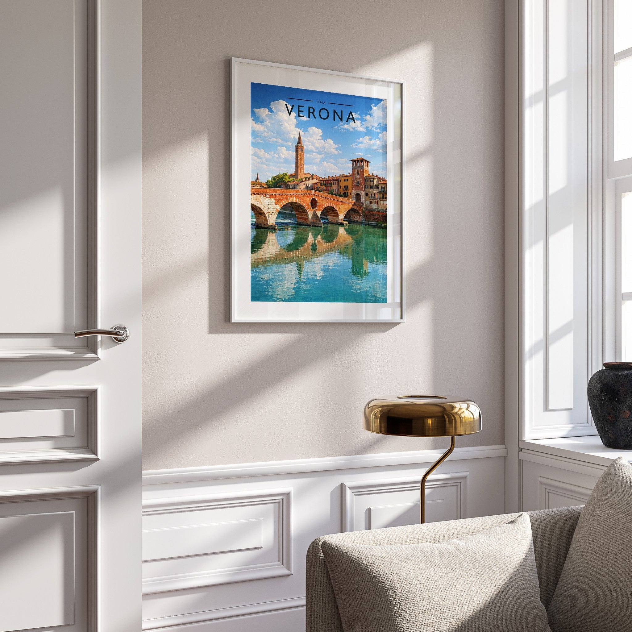 Verona Travel Poster mounted in a white frame